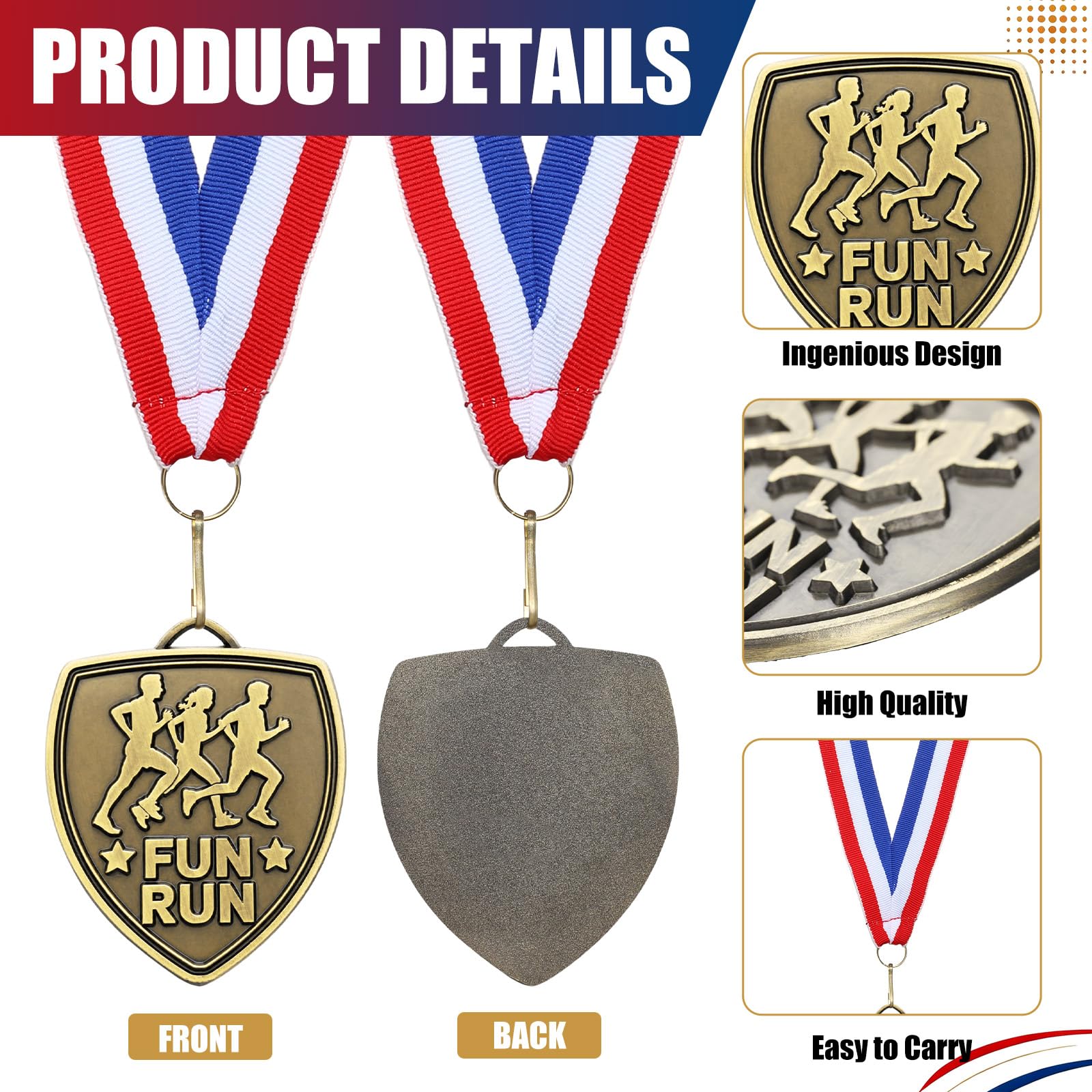 Kenning 20 medaglie premio sfuse 6,1 cm medaglie sportive in bronzo con nastri per il collo bandiera medaglie trofeo di calcio vincitore partecipazione premio regali per giochi sportivi eventi feste