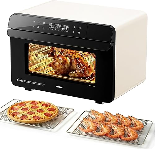 ROBAM Horno combinado de vapor tostador, freidora de aire de encimera, horno 20 en 1 con convección y parrilla, interior de acero inoxidable, puerta