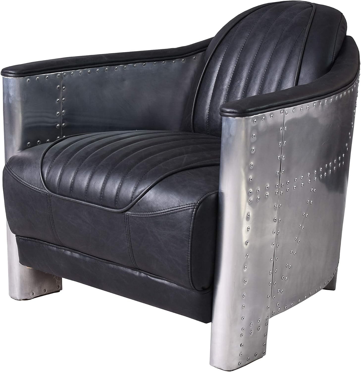 Vintage Leder Sessel Aviator - Art Deco Clubsessel Mit Aluminium
