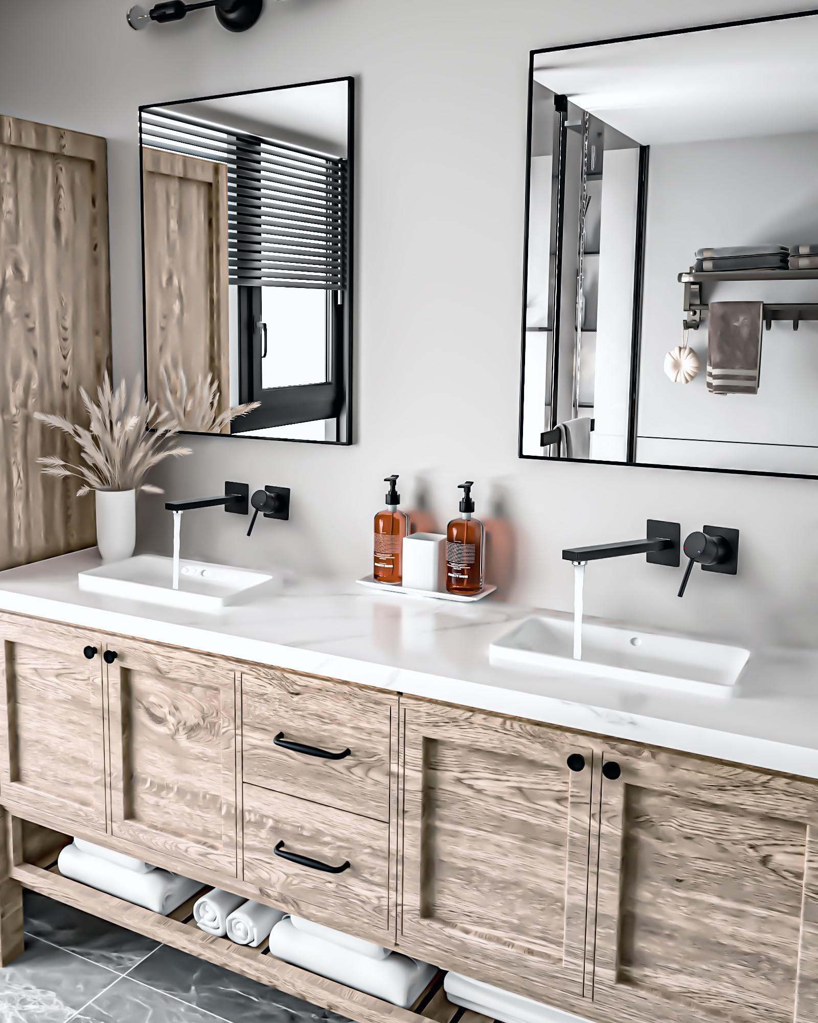 ARCORA Grifo de Lavabo Empotrado, Grifo Empotrado en Latón, Grifo de Baño Empotrado con Aireador Extraíble y Cartucho Cerámico, Salida de Agua Fría y Caliente Regulable, para Lavabos de Baño, Negro
