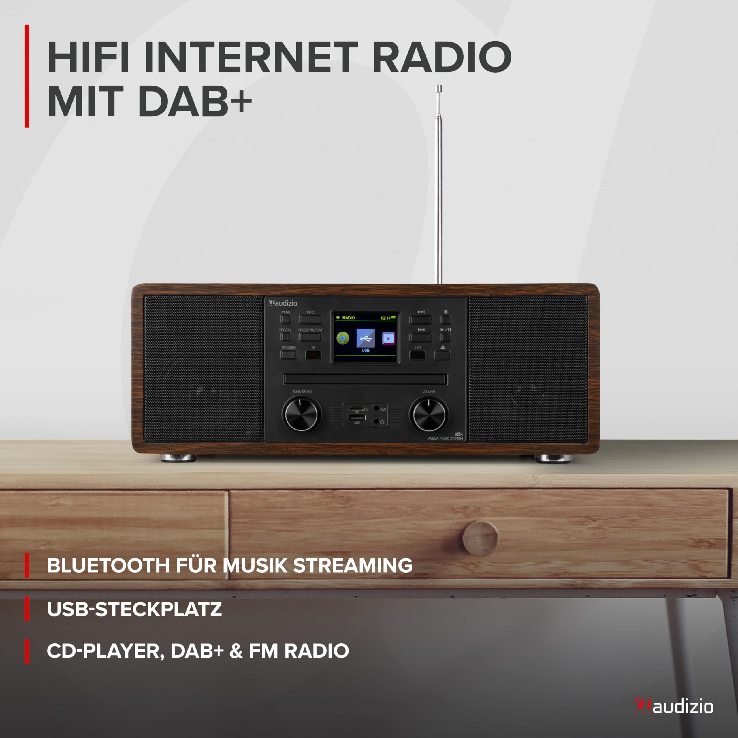 Audizio Avola: DAB+ Internetradio Mit CD-Player | WLAN, Bluetooth & FM | Hochwertiger Sound | DAB Plus Radio in Holz Braun