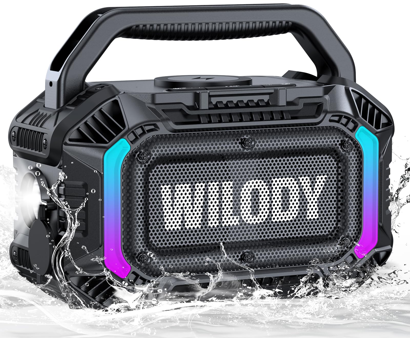 Wilody Speakers Bluetooth Wireless, 100W Loud Outdoor Speaker with Bass, IPX7 Waterproof Floatable, 20H Playtime, RGB Light, Portable Speaker with TWS for Work, Outdoor, Garage, Camping (Black)
