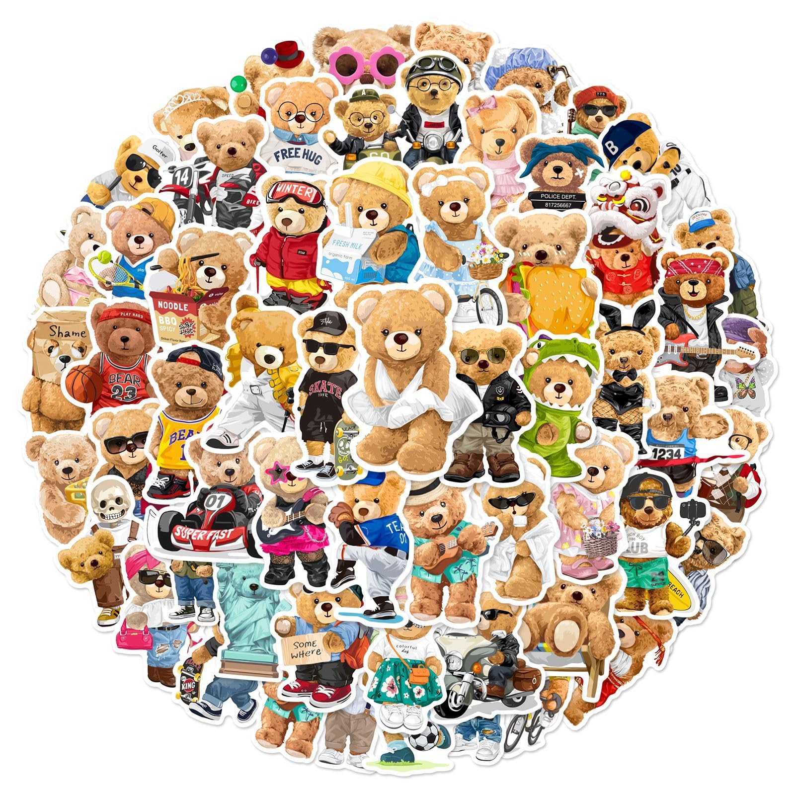 Lindo oso de muñeca pegatinas 60 unidades, decoración estética vinilo pegatinas para álbumes de recortes, ordenador portátil, niños, adolescentes y niñas