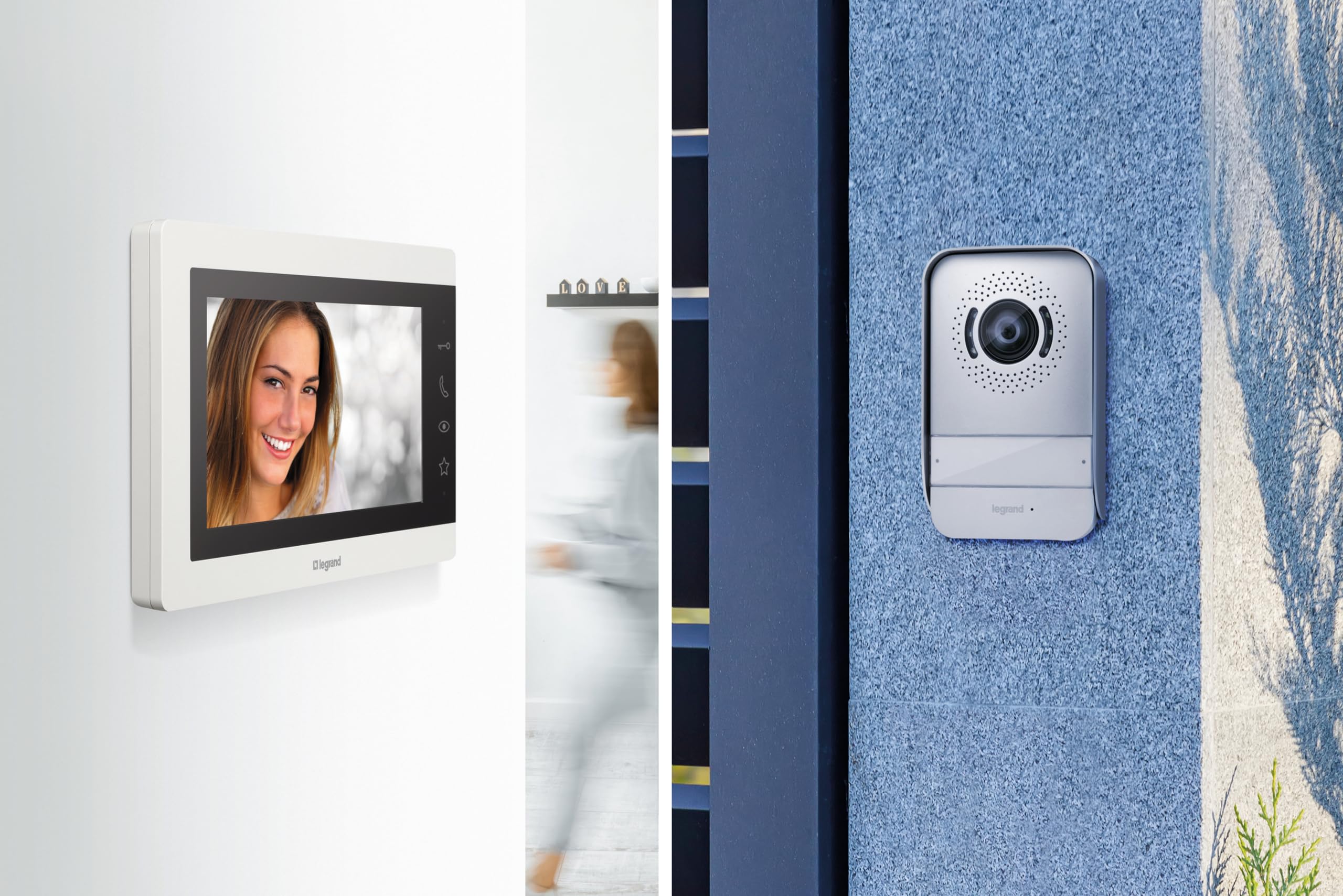 LEGRAND, Easykit Essential 367915 Kit d'interphone vidéo avec connecteur 2 fils, moniteur couleur 7" et caméra grand angle 1/2, kit de maison familiale, extensible, alimentation encastrée en ligne,