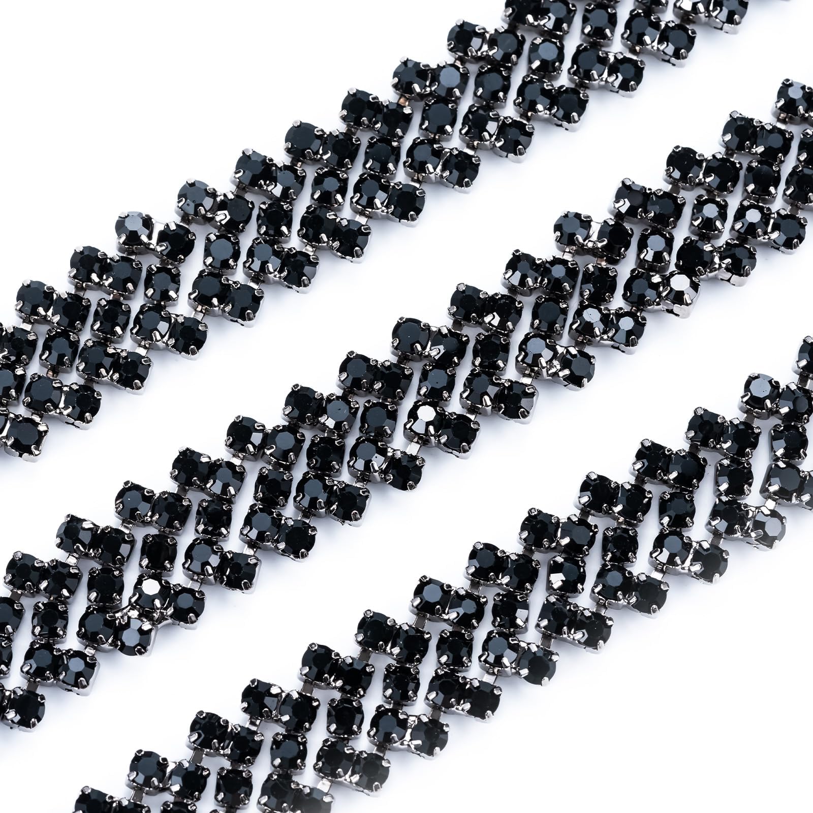 Bling Black Crystal Rhinestone Jet Base Trim Crystal Chain Applique Sewing Embellishments for DIY Dress Clothing Wedding Crafts Bridal Jewelry, 0.551 Inch Wide(1 Yard, Black)