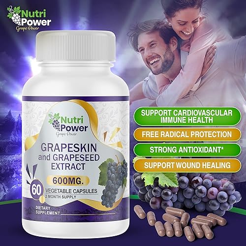 Miniatura 3 de Nutri Power Suplemento de extracto de semilla de uva y piel 600 mg 60 cápsulas vegetales materiales de origen estadounidense, suplementos