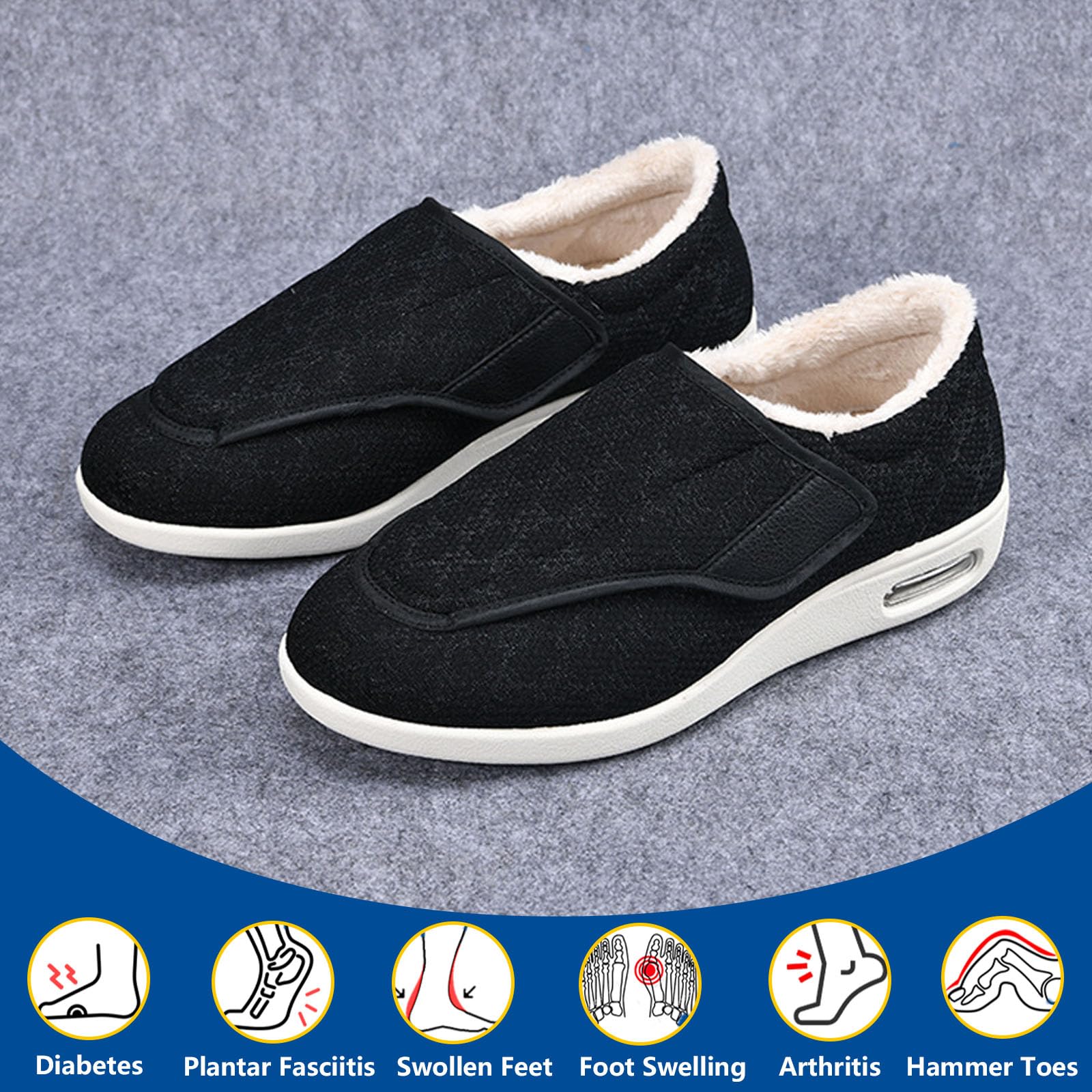 bumuam Zapatos para diabéticos para pies hinchados,Zapatos Cálidos para Diabéticos, Zapatos Ajustables para Pies Hinchados de Ancianos EU 37.5(24.5cm/9.6in)