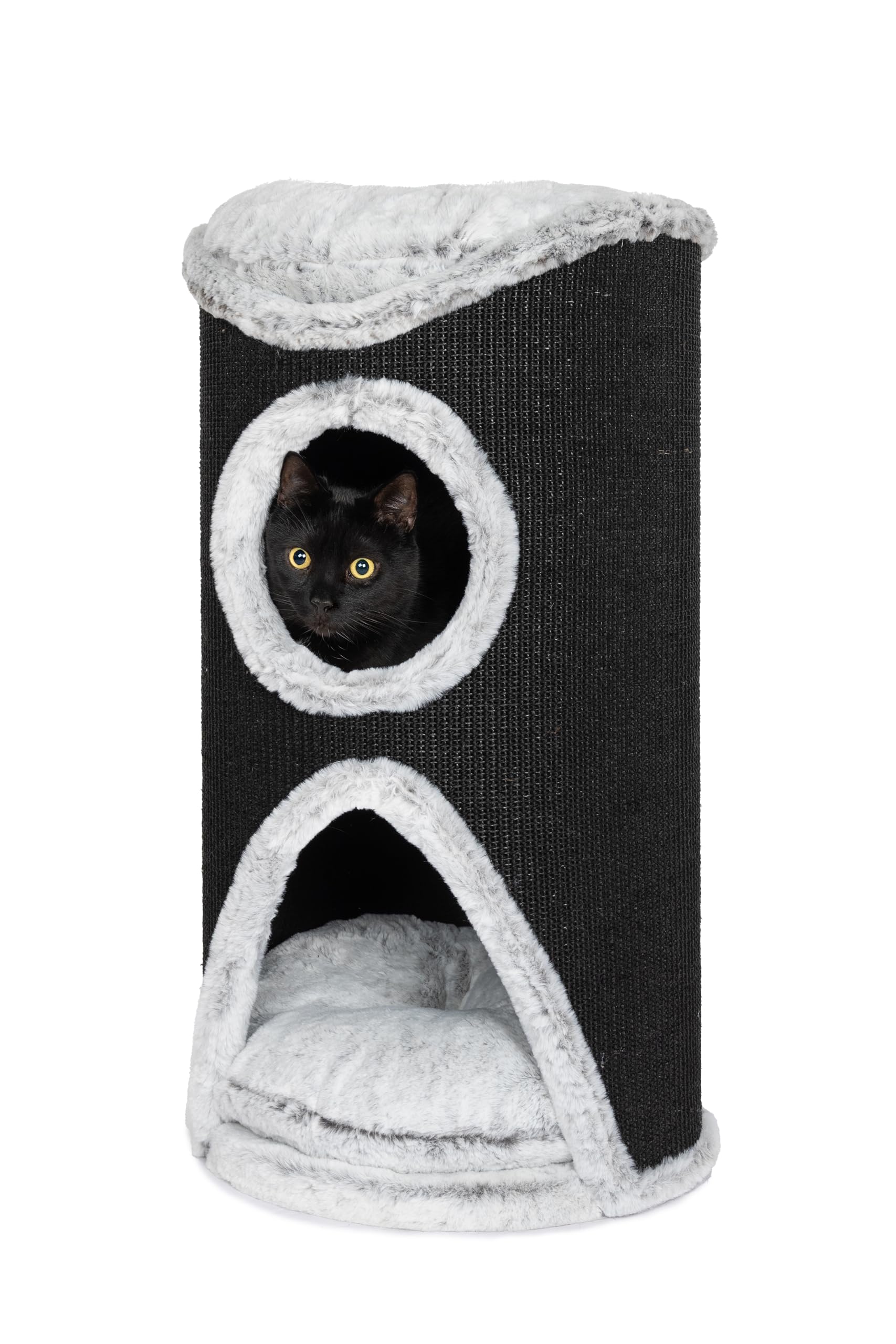 Bontoy Katzenturm Mukki grau I mit 2 Höhlen I große Liegefläche I 75 cm höhe I Stabiler Stand I mit Sisalmatte umwickelt I Kissen herausnehmbar
