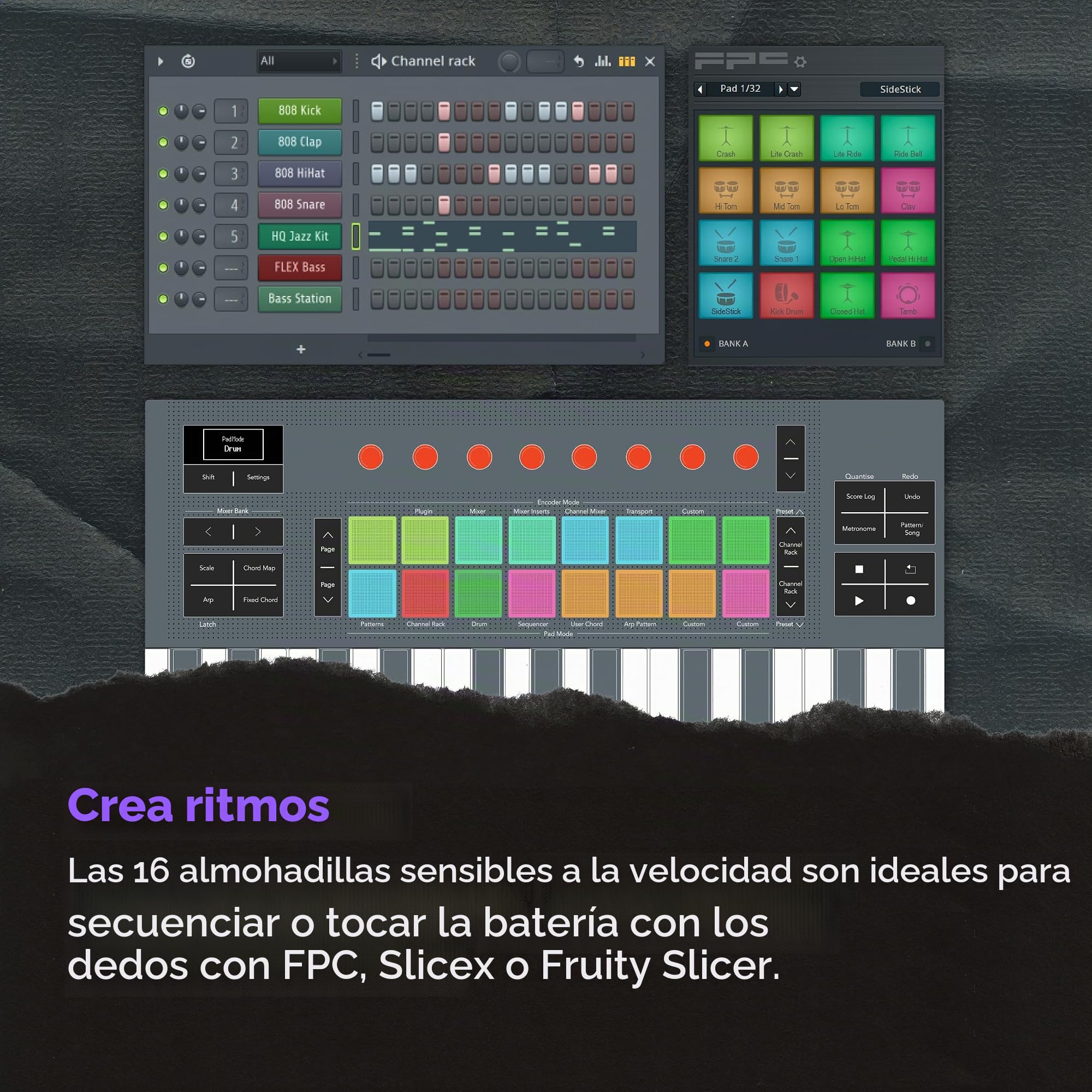 Novation FLkey 2 Mini 25 — Teclado controlador MIDI de 25 miniteclas para empezar con FL Studio, con USB, tiras de tono y modulación, 16 pads de percusión y arpegiador. Incluye 6 meses de FL Studio