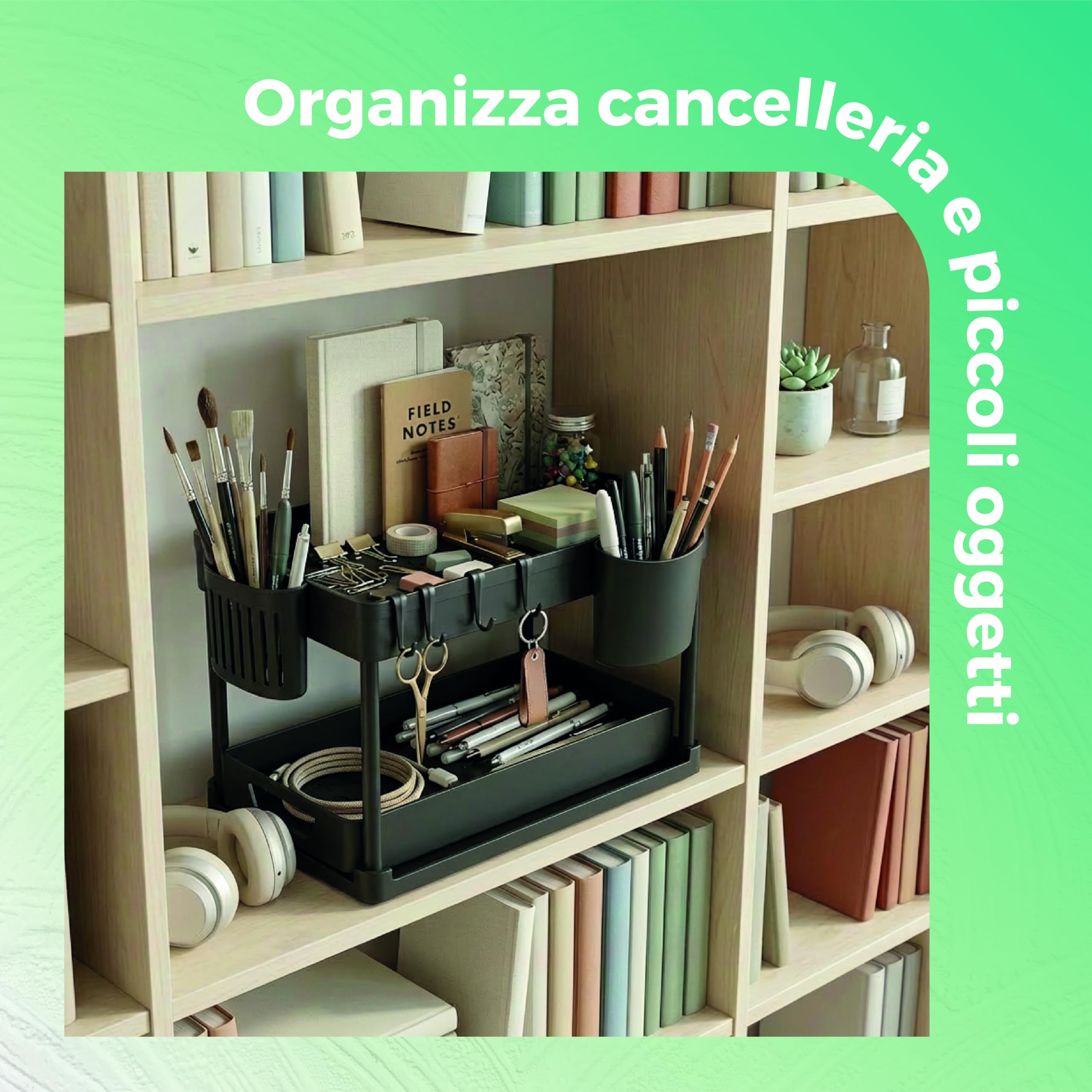 Generico Organizer Sottolavello Cucina a 2 Ripiani con Cestelli e Ganci – Porta Detergenti e Accessori Salvaspazio per Bagno e Cucina – Struttura Stabile, Facile da Montare