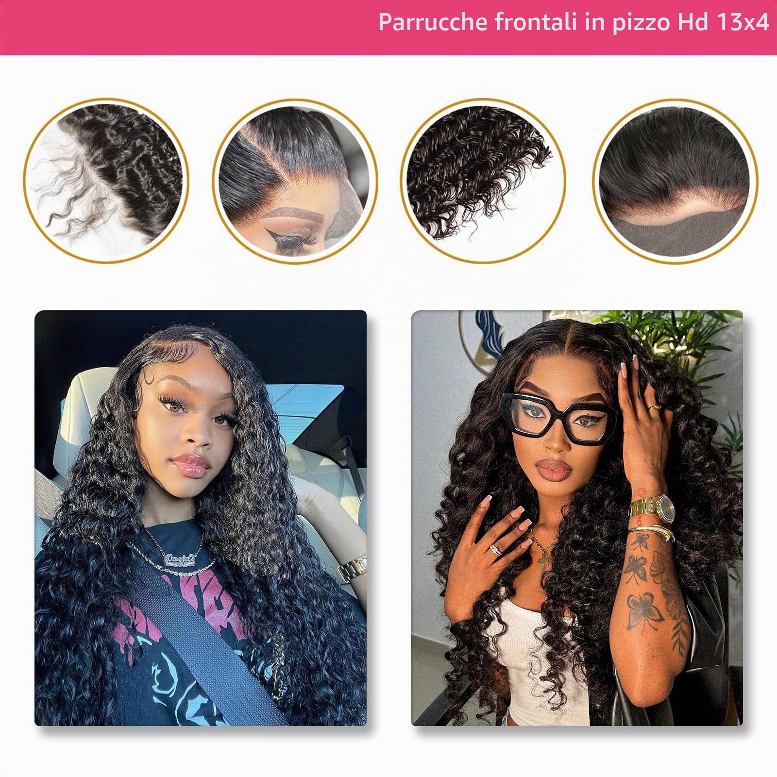 Parrucca Donna Ricci 13 x 4 cm Lace Front Wigs Human Hair for Black Women Pre Plucked With Baby Hair Capelli Veri umani Brasiliani Parrucca Donna Reali Nero Naturale 12 Pollici