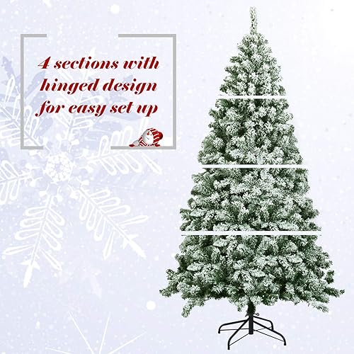 Miniatura 3 de COSTWAY 6FT Artificial Christmas Tree, Snow Flocked Hinged Xmas Tree with Flexible Branches & Metal Stand