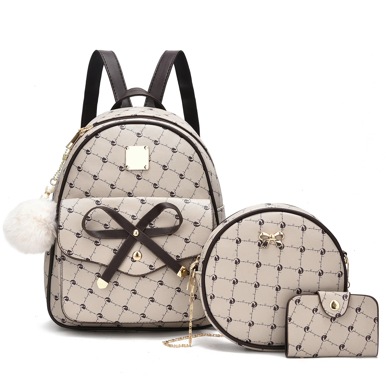 I IHAYNER Girls Bowknot 3-Pieces Fahsion Leather Backpack Backpack Purse for Women Rucksack for Ladies Shoulder Bag | Backpack Purse, Rucksack, for