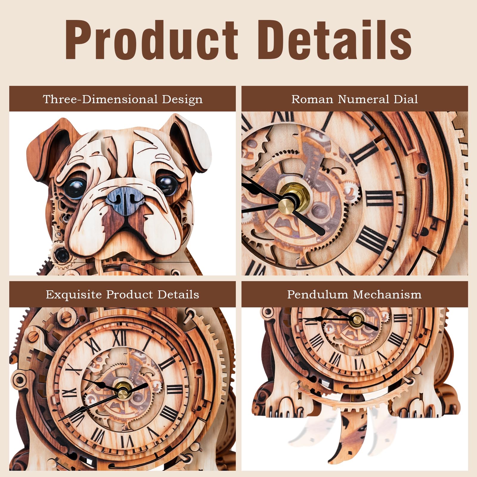 Cutywood 3d Puzzles for Adults-Bulldog Clock with Functional Timepiece, 3d Wood Puzzle (7.7 * 13.1in) - Image 2