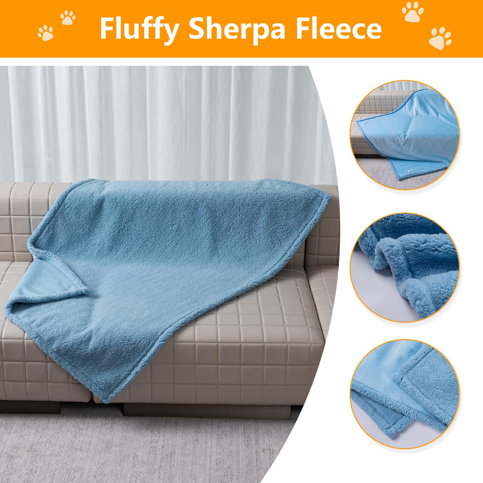 Maidewow Waterproof Dog Blanket Reversible Fluffy Jauquard Pet Throw Blanket for Bed Couch Cover Blue Puppy Blankets Leakproof Sofa Couch Washable Cover Cat Pet Blanket for Warm-Blue,M - Image 2