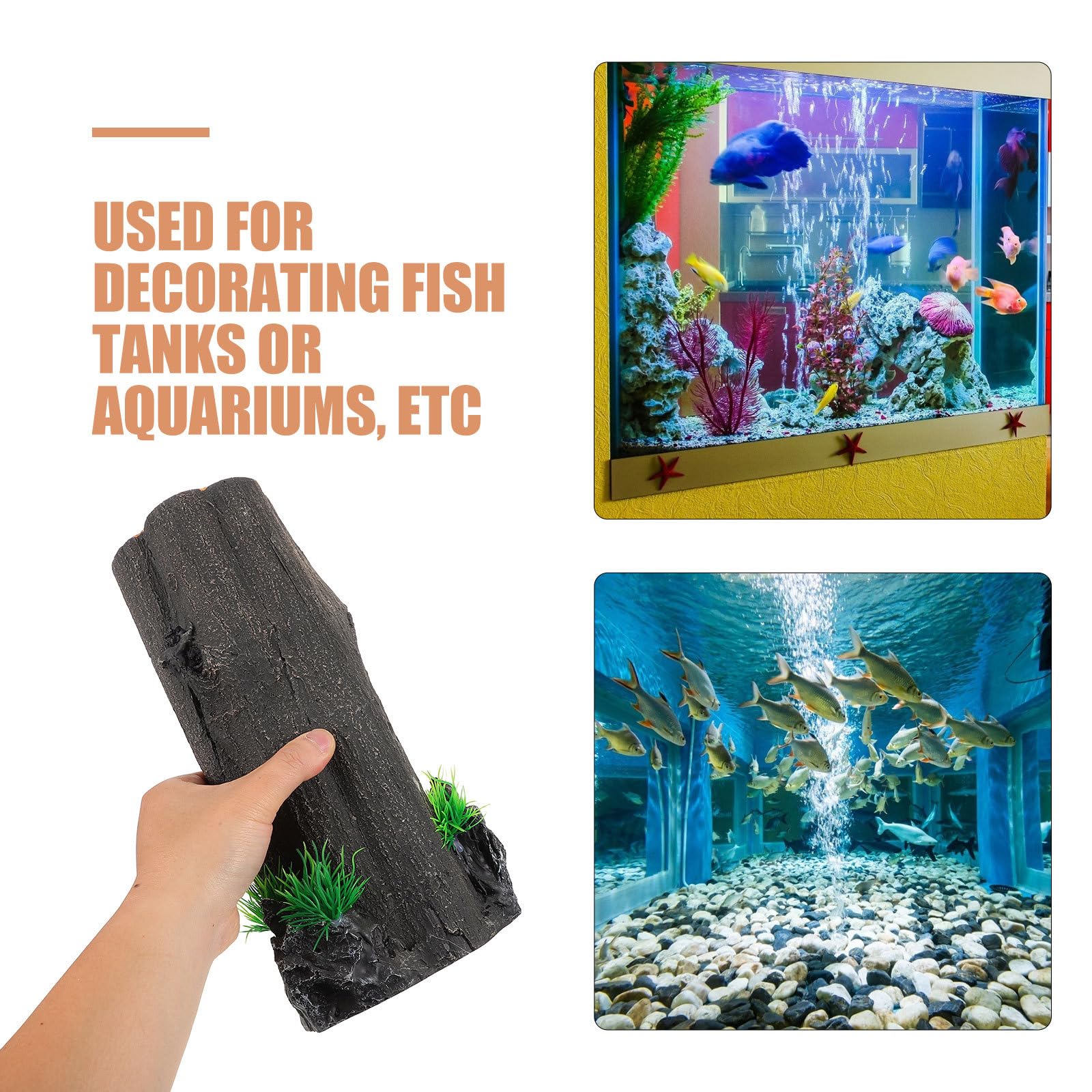 BESTonZON Tronco Acquario Artificiale Decorazione Resina per Acquario Ornamento Tronco d Albero Riparo Pesci Tartarughe Senza Manutenzione Cavo per Ciclidi