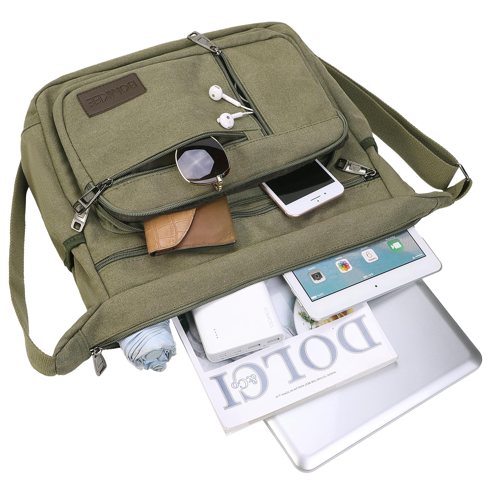 Bolsos Bandolera de Hombres, Bolso Hombro Grande de Lona para Portátiles, Senderismo, Trabajo y Escuela