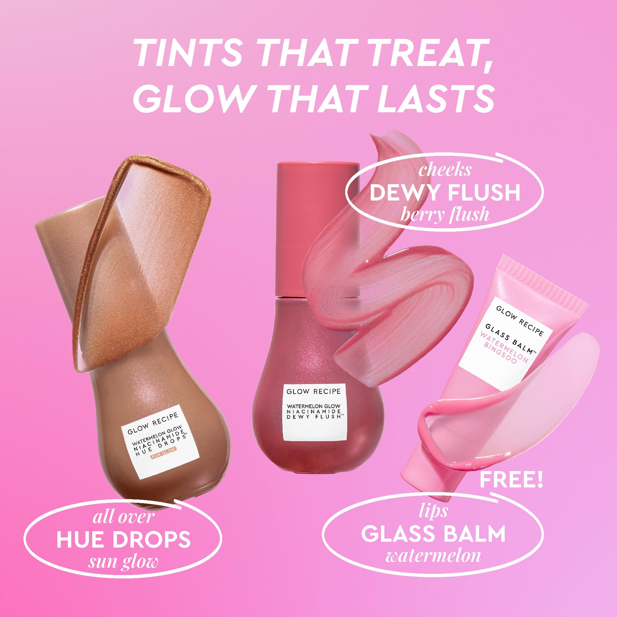 Glow Recipe Best of Glow Hues Kit - Travel Size Hue Drops Sun Glow, Full Size Dewy Flush Blush & Travel Size Glass Balm Lip Treatment (3 Count)