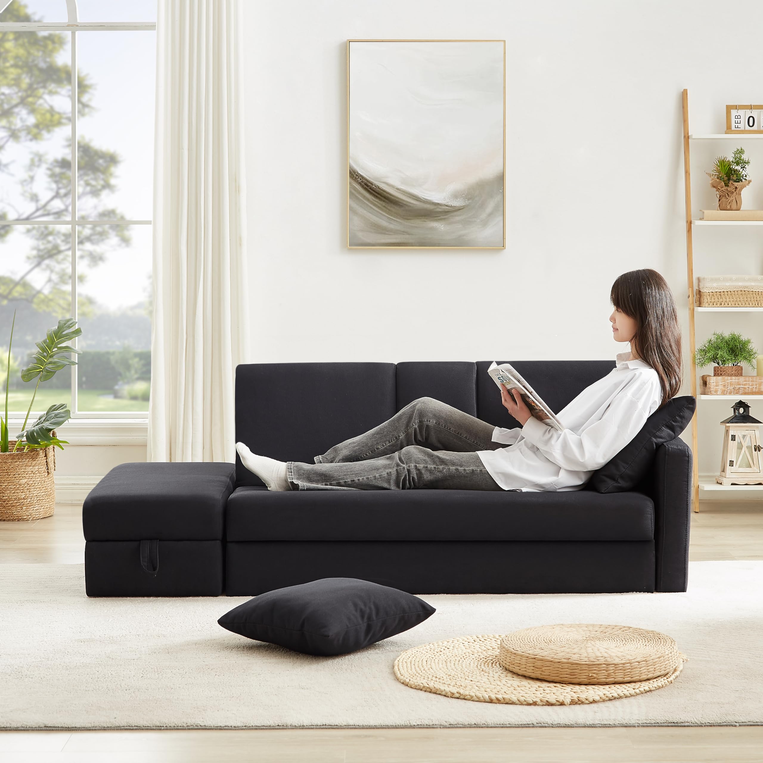 ソファー 3人掛け多機能ソファベッド 収納機能 引き出し オットマン