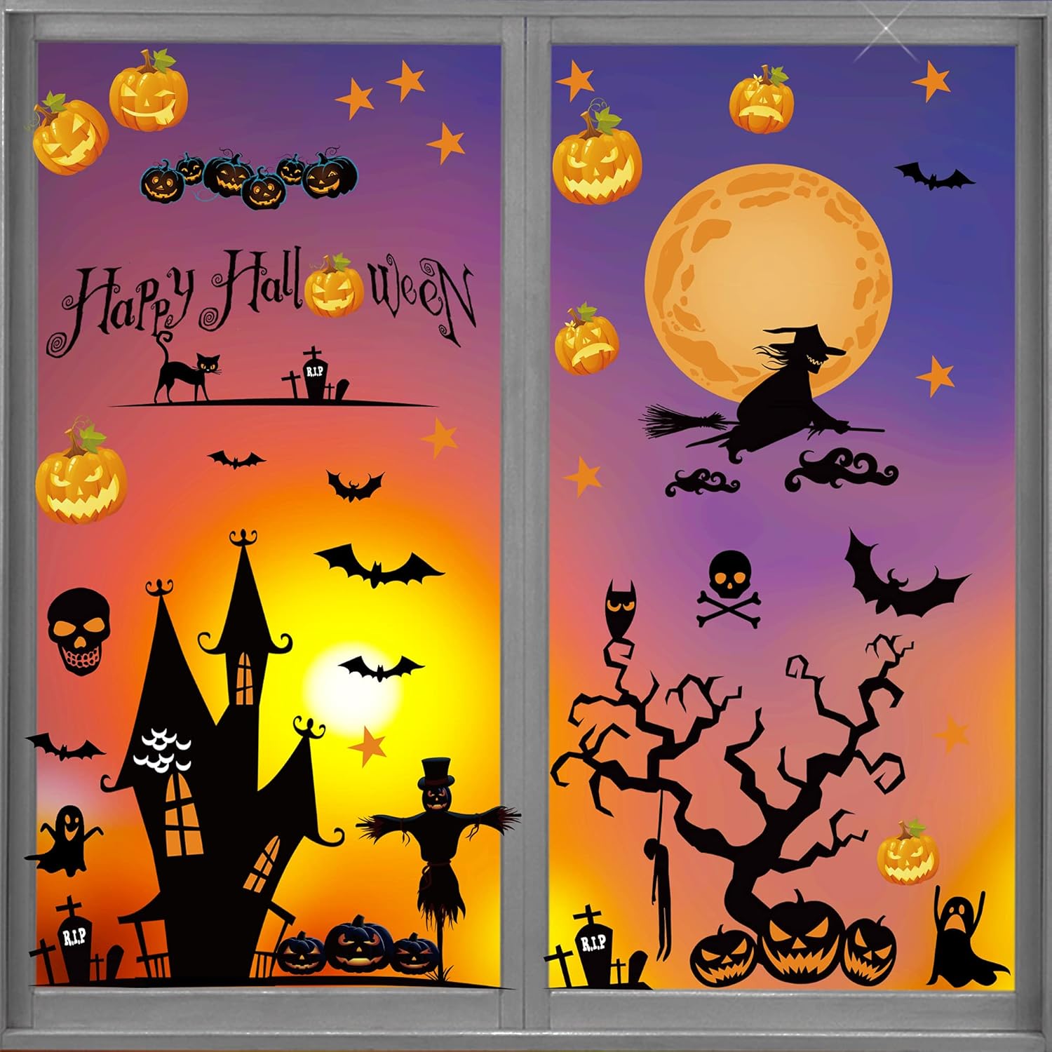 52PCS Halloween Window Clings, DoubleSide Removable