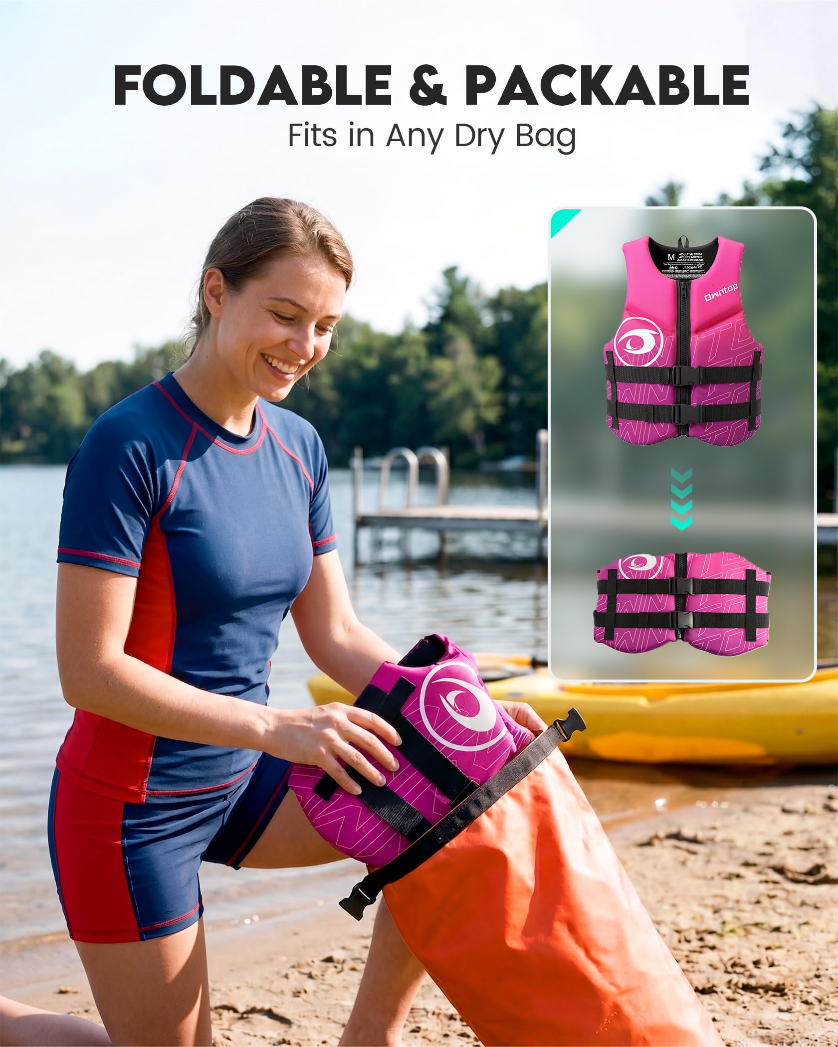 Owntop Giubbotto Galleggiante per Adulti | Aiuto al Galleggiamento in Neoprene Pieghevole con Doppie Cinghie in Vita | Gilet di Galleggiamento Leggero per Barca, Kayak, Paddle e Pesca