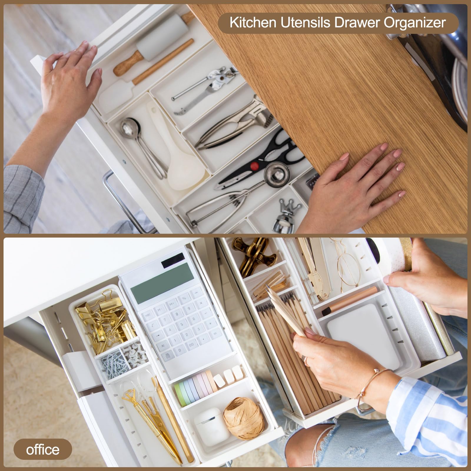 sourcing map Set di 25 organizer per cassetti, in plastica trasparente, 4 misure, per bagno, vanità, divisori, contenitori per trucco, gioielli, utensili e gadget