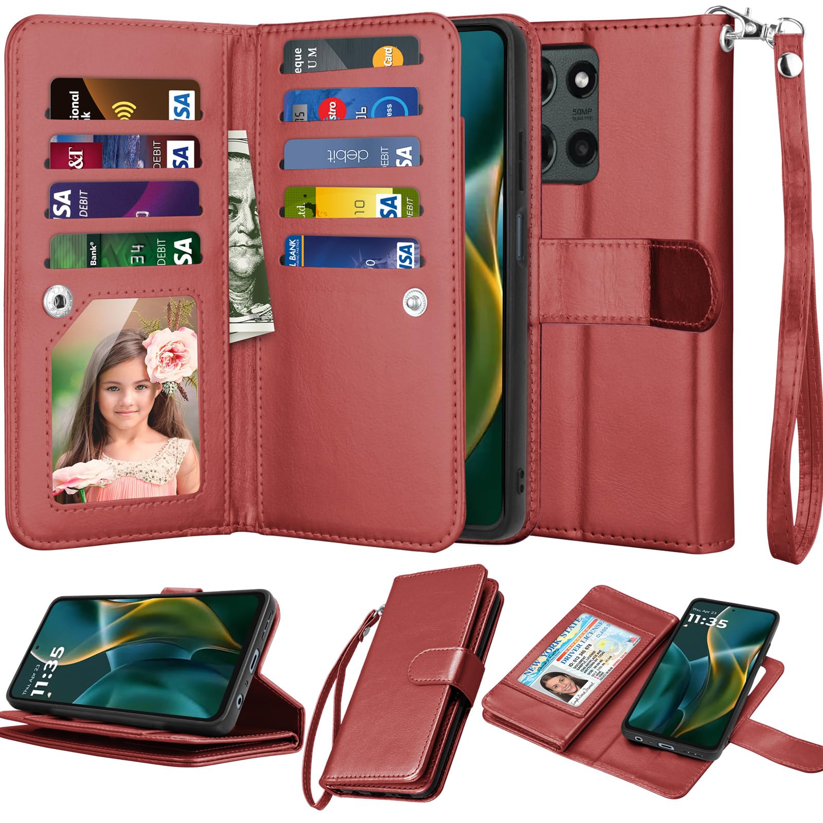 Njjex Wallet Case for Motorola Moto G 5G 2025, for Moto G 5G 2025 Case, [9 Card Slots] PU Leather ID Credit Card Holder Folio Flip [Detachable]