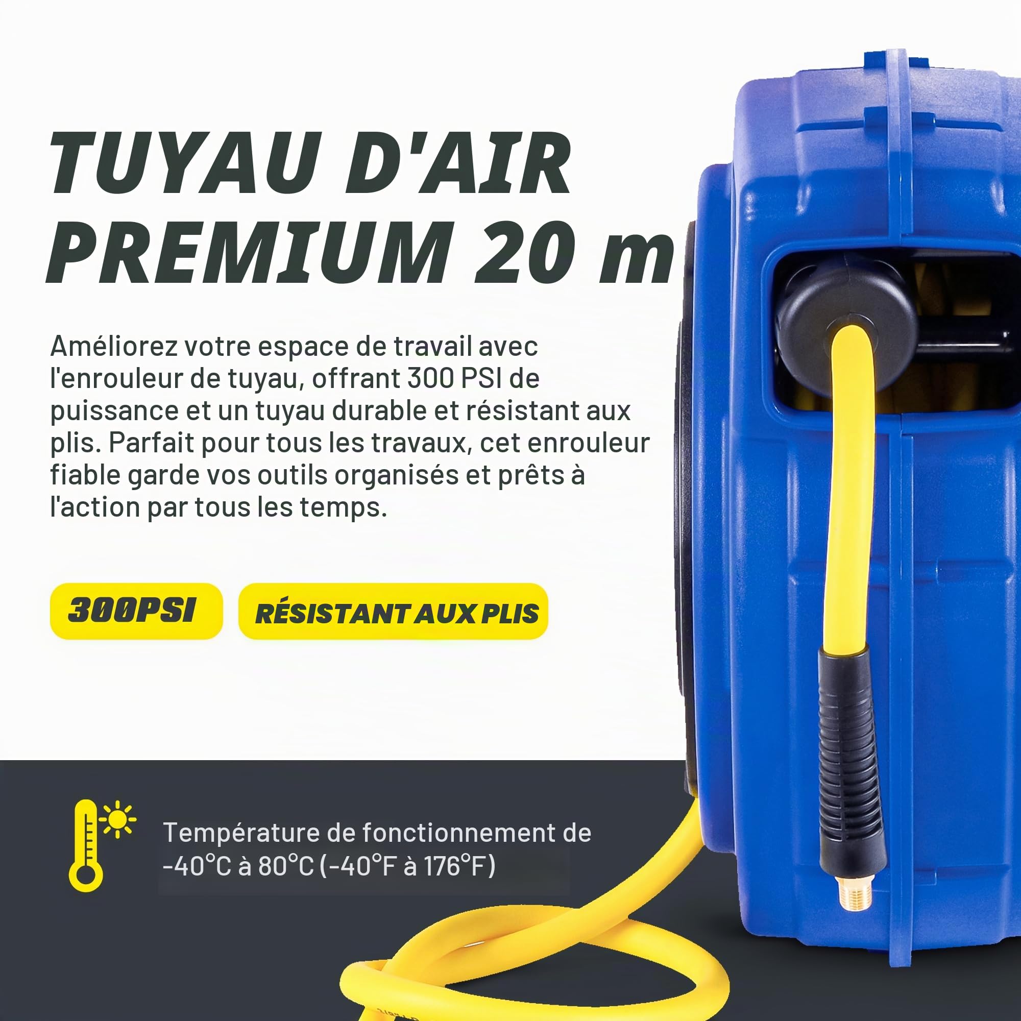 Goodyear rétractable compresseur d'air/eau dévidoir, max. 300psi (3/8" x 65 ft) hybride polymère flexible