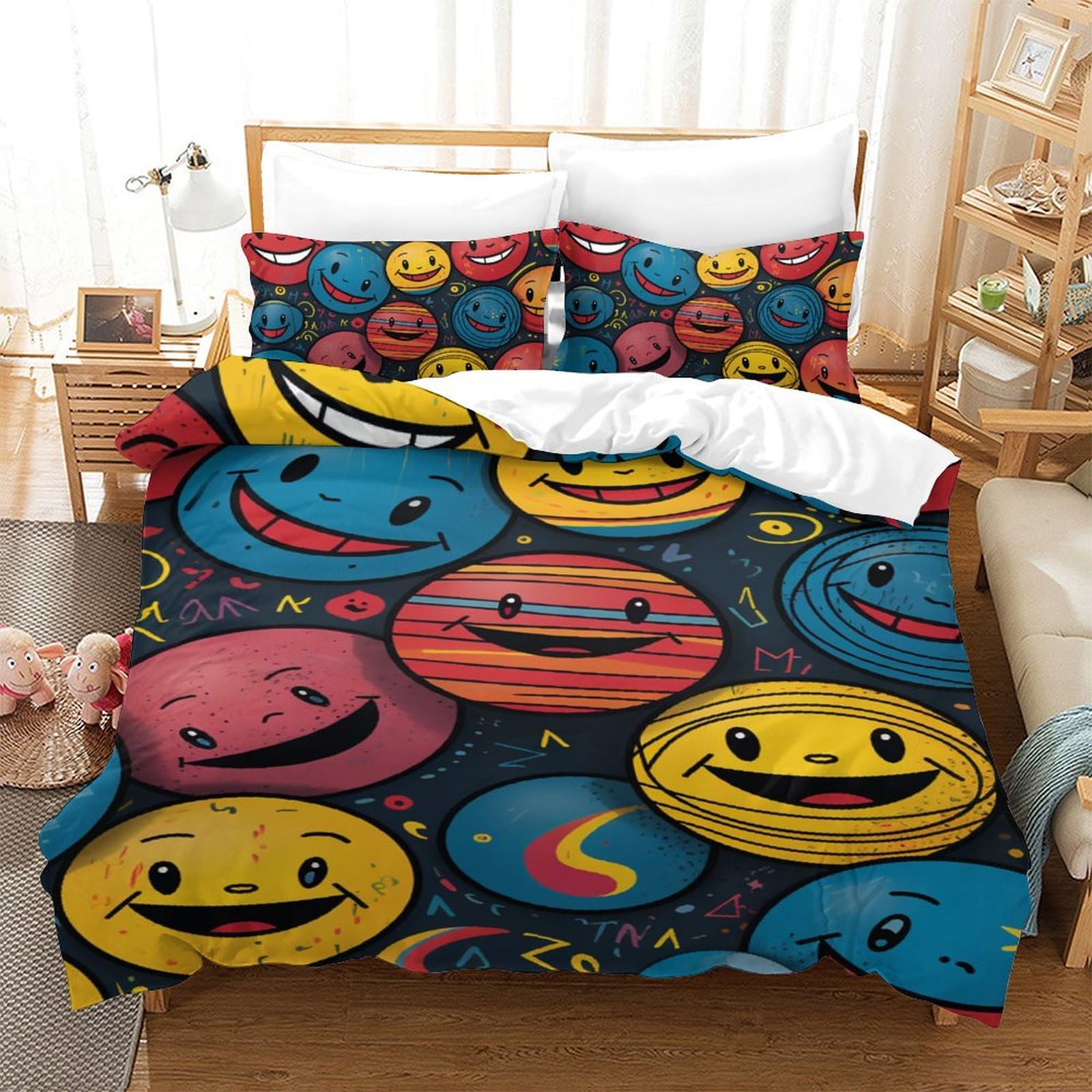Housse de couette imprimé 3D Le Visage Souriant 140x200cm 3 pièces