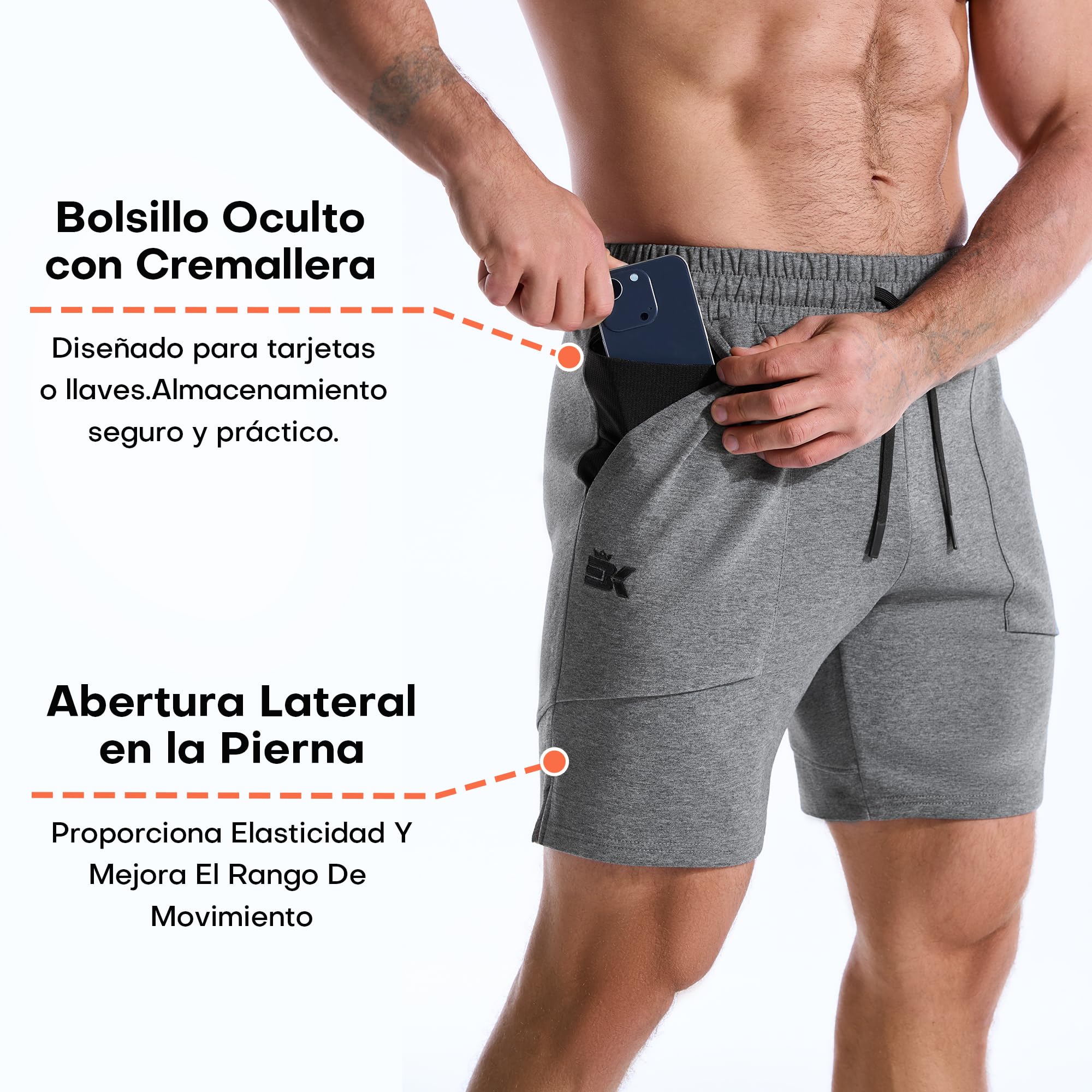 ZENWILL FlotaBols Pantalones Cortos Deporte Cremallera Hombre Pantalón Corto Gym Transpirable,Shorts Elástica Algodón Running — view 5