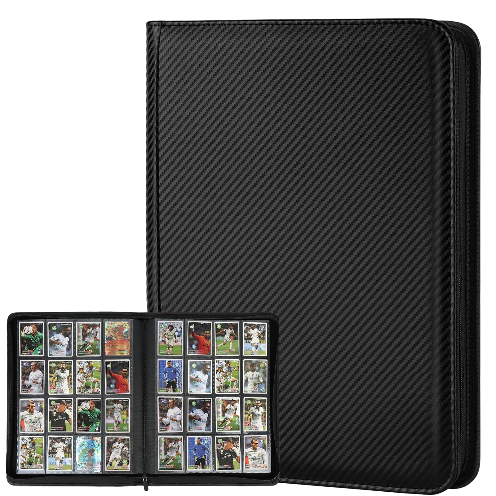 Trading Card Binder 16 Pocket, GERMUN PU Cover Card Binder for 1000+ Cards, Premium Trading Card Holder Folders, Double Sided Pocket Card Album for MTG, TCG (Carbon Black) — image 1