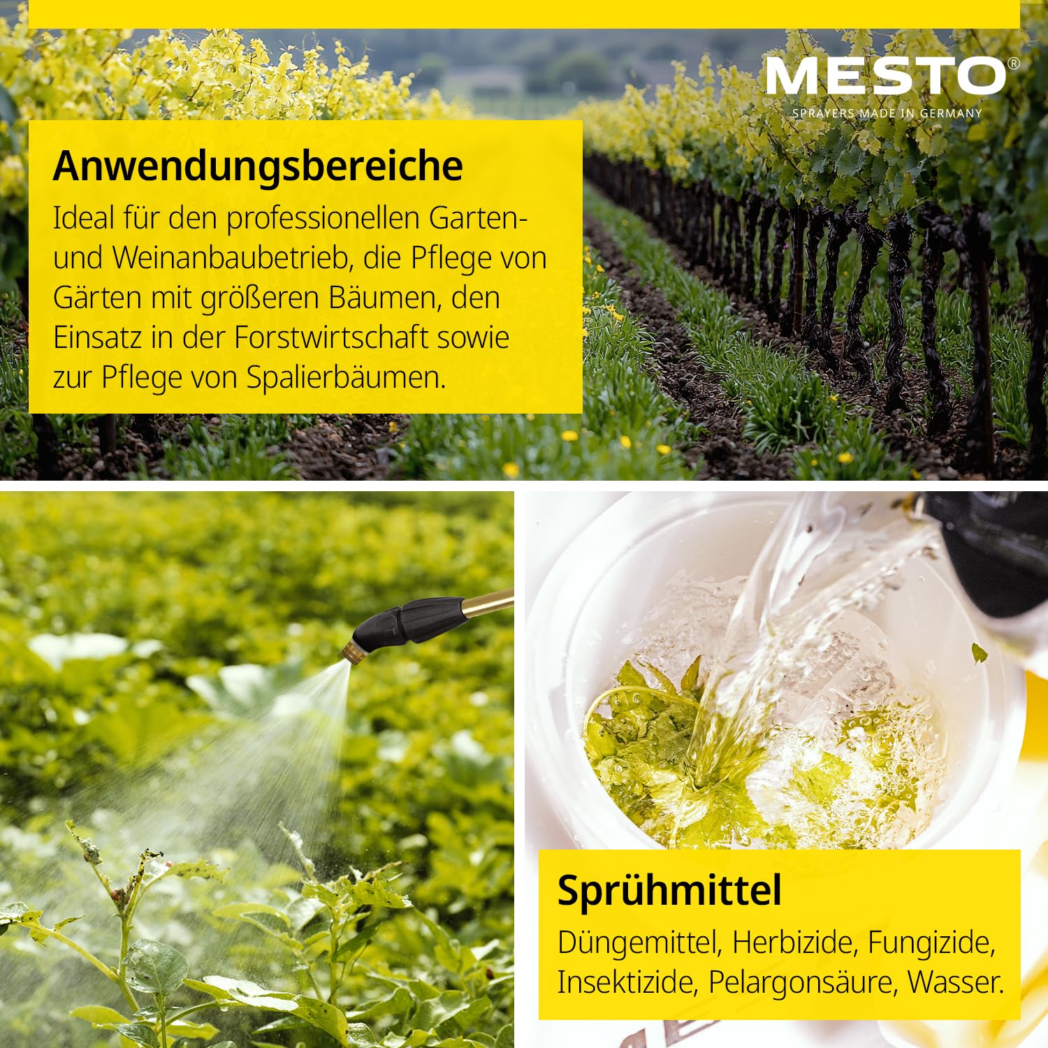 MESTO RS125 Rückenspritze 12 L Set inkl. Spritzschirm | Gartenspritze mit 6 bar Druck | Unkrautspritze Garten | mit ergonomischen Abstellventil & Kontrollmanometer | FPM-Dichtungen | Rückensprühgerät