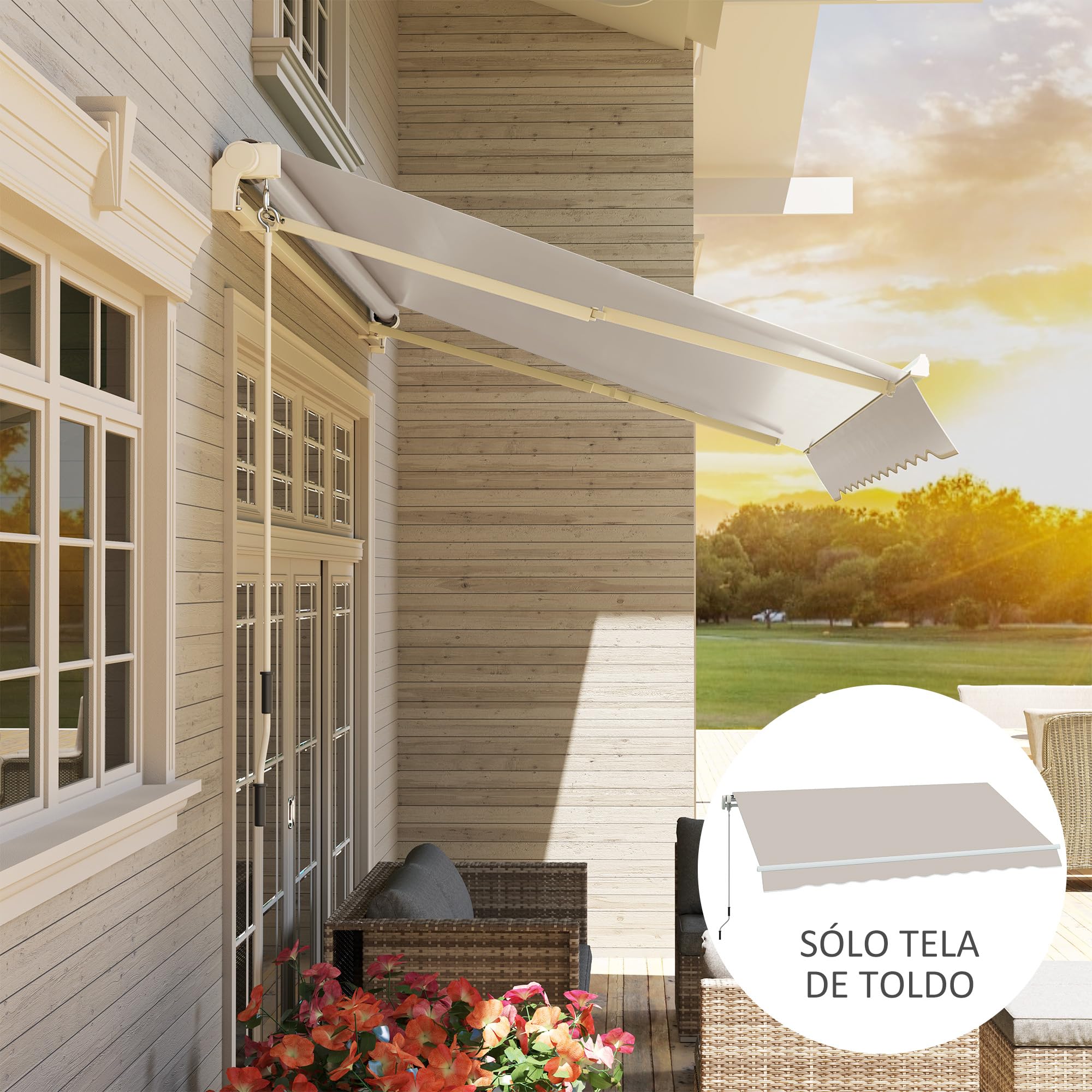 Outsunny Techo de Repuesto para Toldo 282x250 cm, Protección UV 50+, Crema | Lona para Toldo, Impermeable, Tela Poliéster 280g/㎡, Tela de Repuesto, Patio, Terraza, Jardín, Balcón
