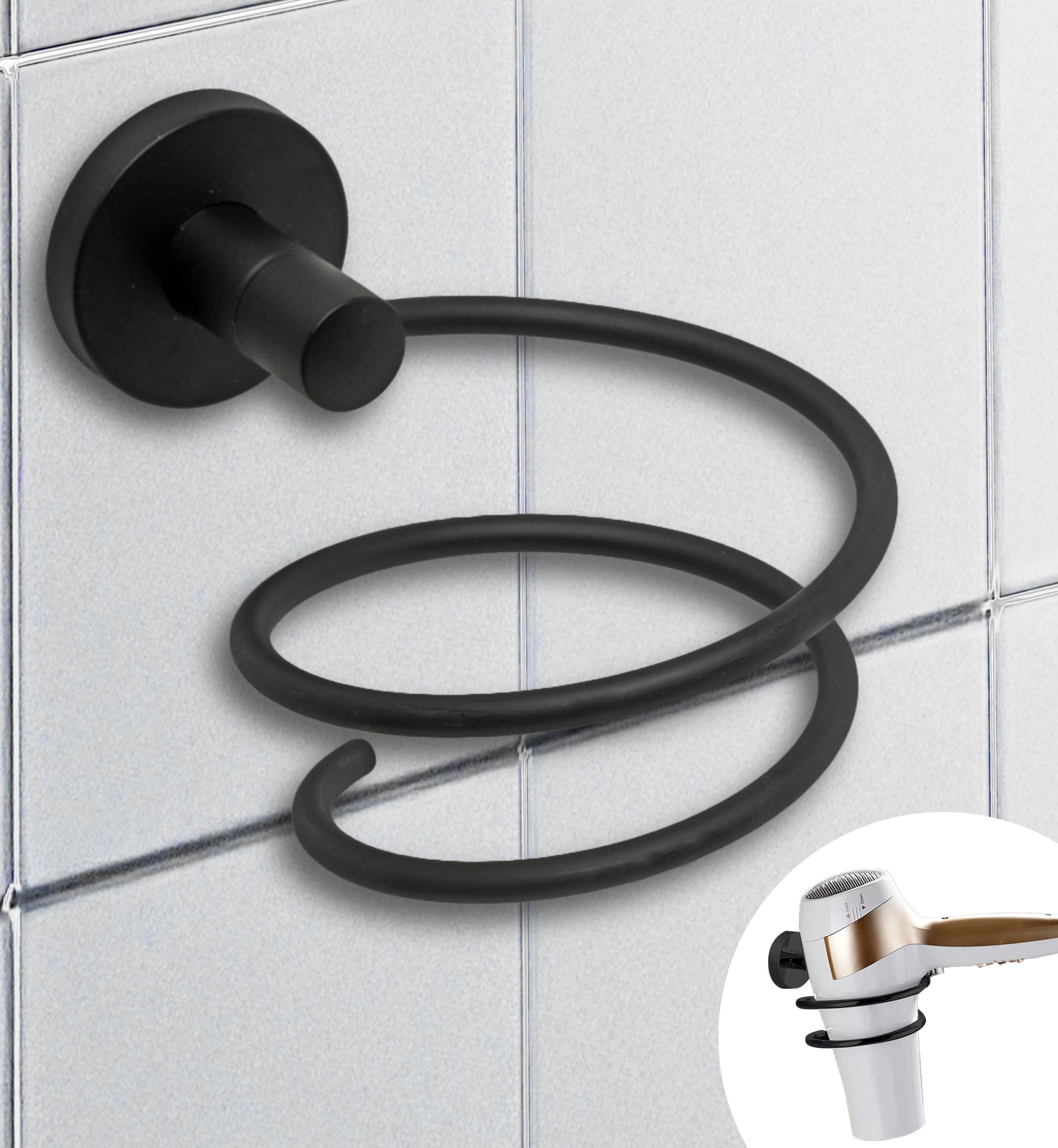 IPEA Porta Asciugacapelli Autodesivo da Parete - NON NECESSITA FORATURA - Design Moderno - Elegante Porta Phon Adesivo da Muro per Phon da Incollare in Bagno e Casa - Supporto