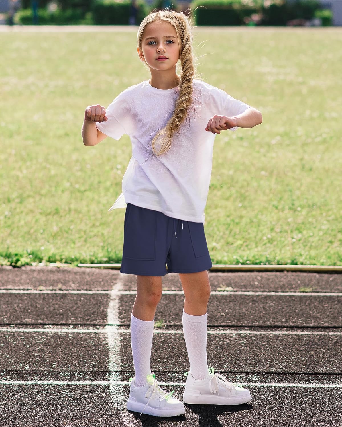 BOOPH Girls Shorts Summer Elastic Casual Running Shorts with Double Pocket for Kids 5-14 Years - Image 3