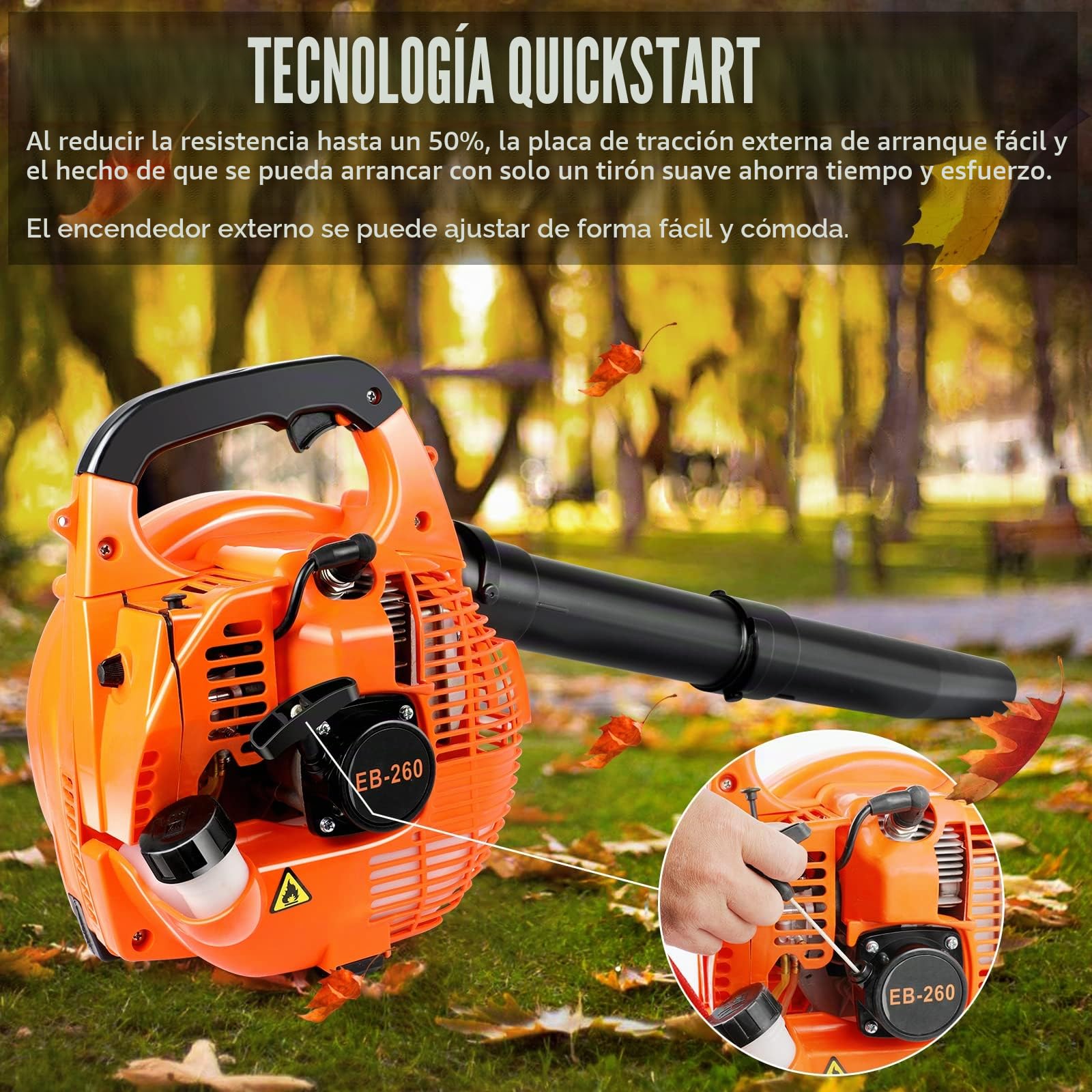 ASUNCELL Soplador de Hojas de Gasolina, hasta 270 km/h, portátil, Ligero, soplador de Hojas de Mano de 25.4cc, Secador de Pelo de jardín sin Cuerda, Soplador de Motor portátil para Caminos, Jardines
