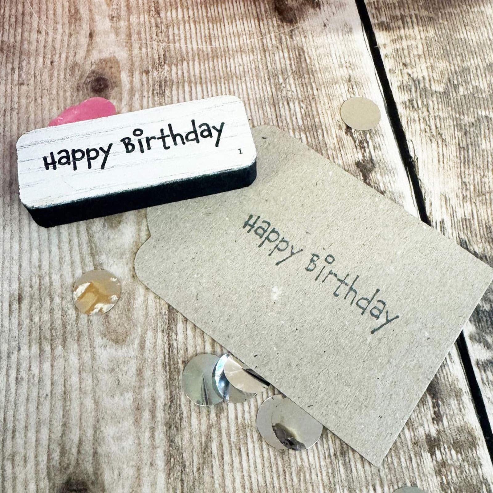 Wooden Happy Birthday Rubber Stamp, Handmade Birthday Craft Stamp for Cards, Gift Wrapping, DIY Projects, Scrapbooking Crafts