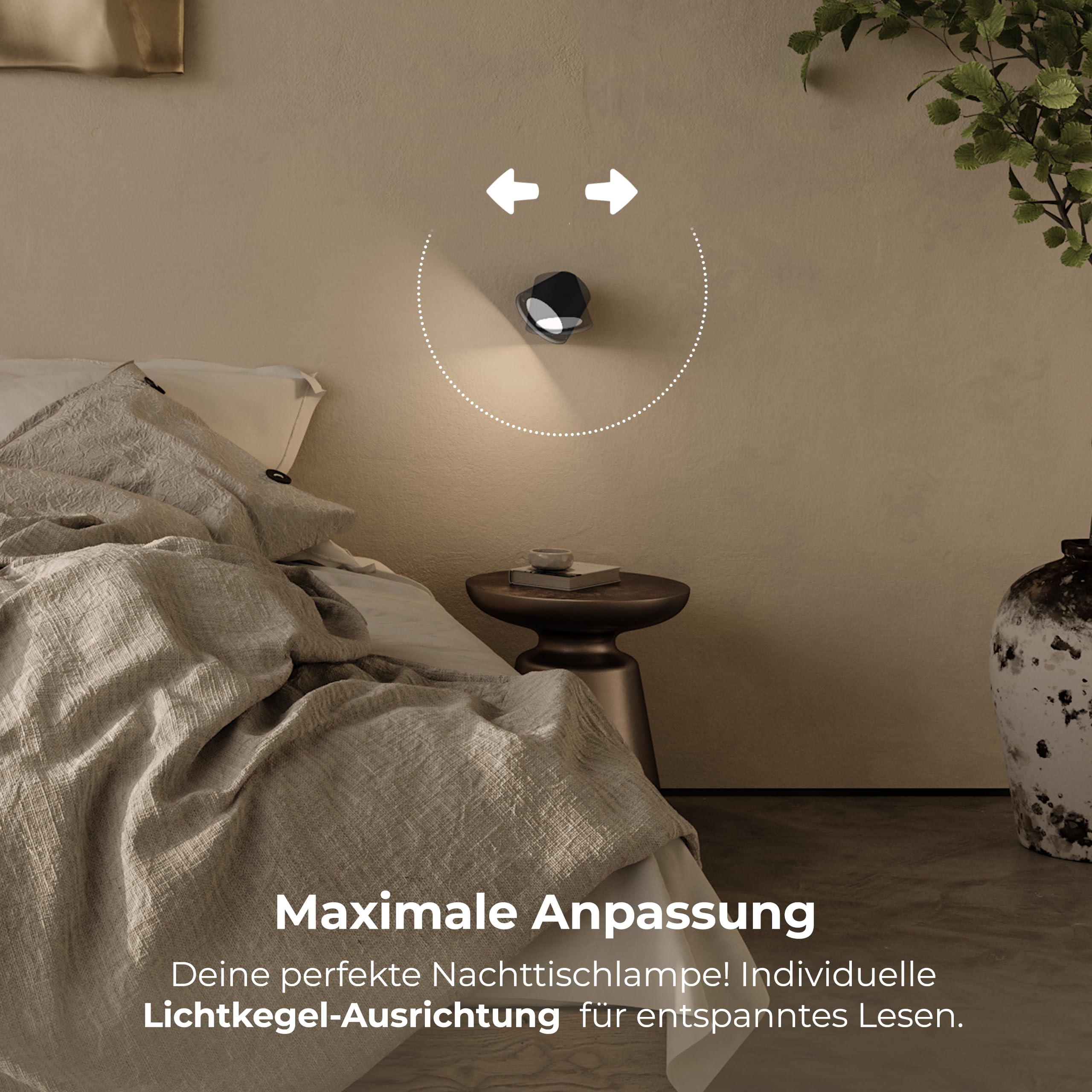 NEONA GINO – Kabellose Akku‑Wandleuchte, LED dimmbar (bis 10 Std.), magnetisch & ohne Bohren, mit Touch, Fernbedienung & Bewegungssensor – Schwarz/Weiß