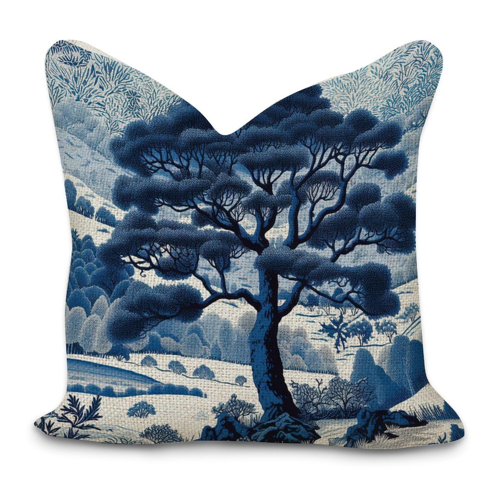 Chinese Style Pillow Cases Blue And White Ink Painting Indigo Chinoiserie Tree Throw Pillow Covers 18x18in Decorative Square Cushion Cover Cases for Living Room Bedroom Sofa Car Home Decor
