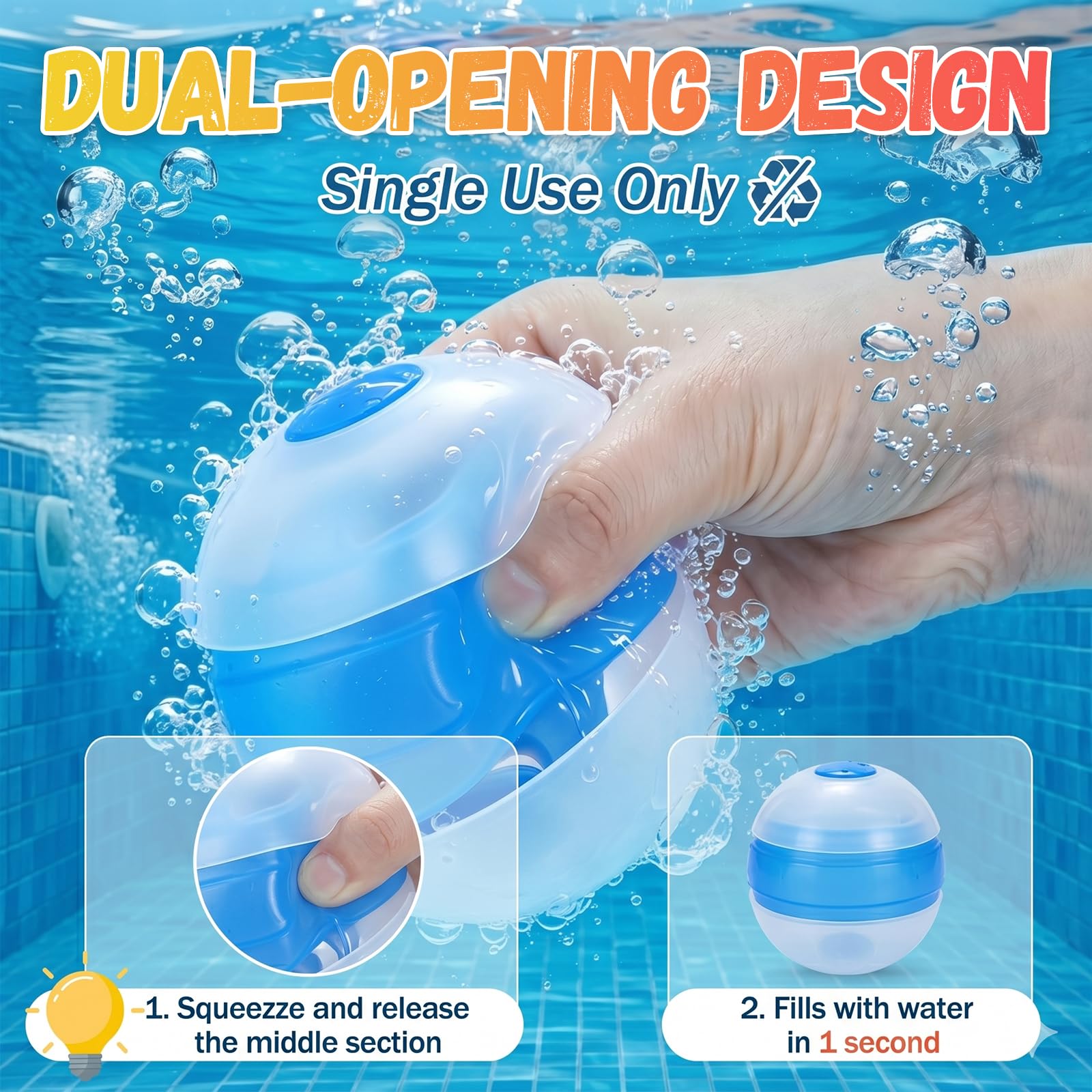 Wasserbomben Wiederverwendbar Silikon, Neues Modell 2026 Wasserballons mit Netzbeutel,Zum Öffnen/Schließen 1 Sekunde lang drücken, Sommer Pool Strand Garten Outdoor (18-Stück)