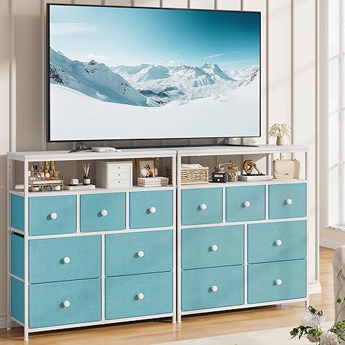 Miniatura 24 de EnHomee Soporte de TV para dormitorio con 7 cómodas y 2 estantes abiertos, cómodas y cómodas para pasillo, entrada, dormitorio, gris Gris