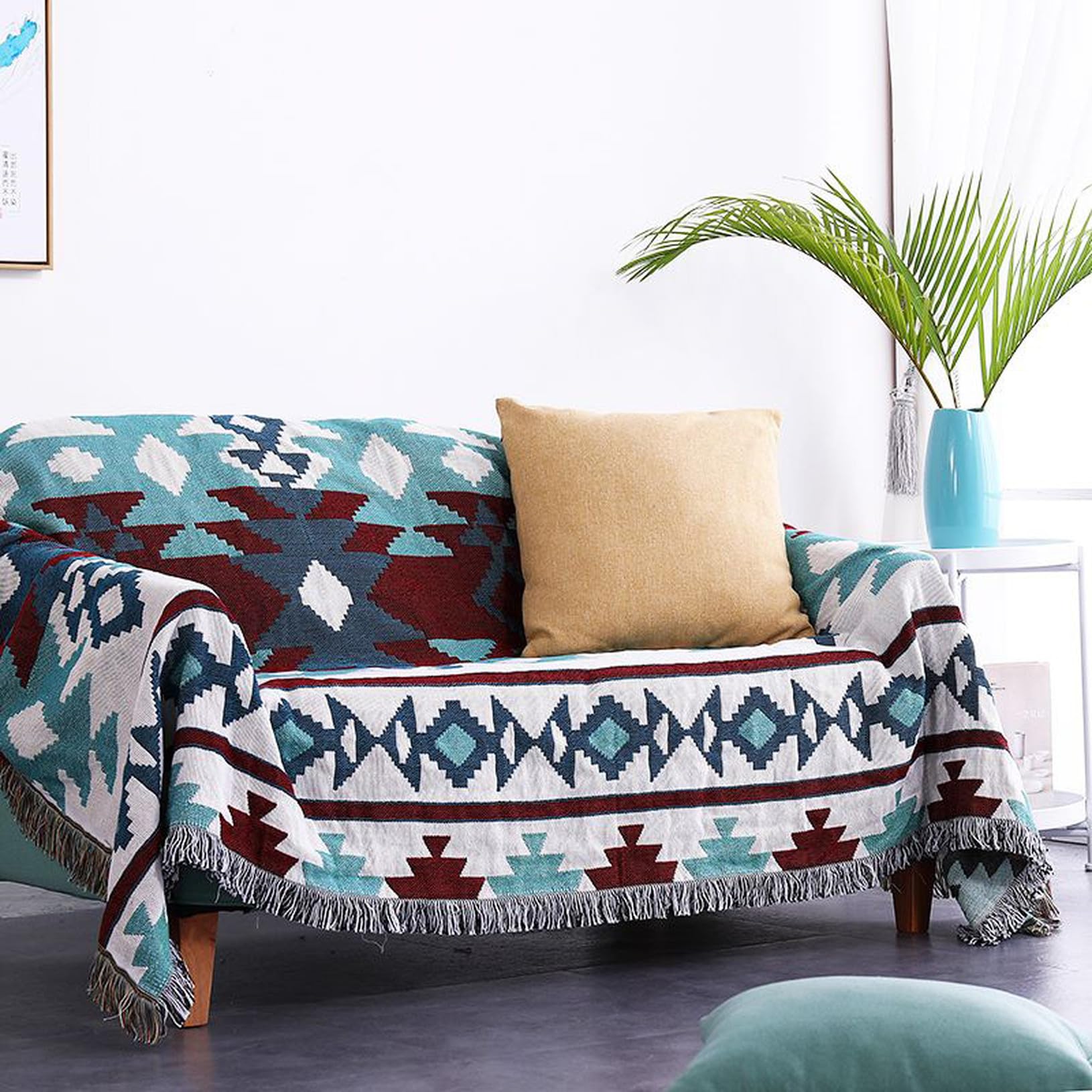 Amazon｜マルチカバー 北欧風 ボヘミア フリンジ付き 折り畳み 可能
