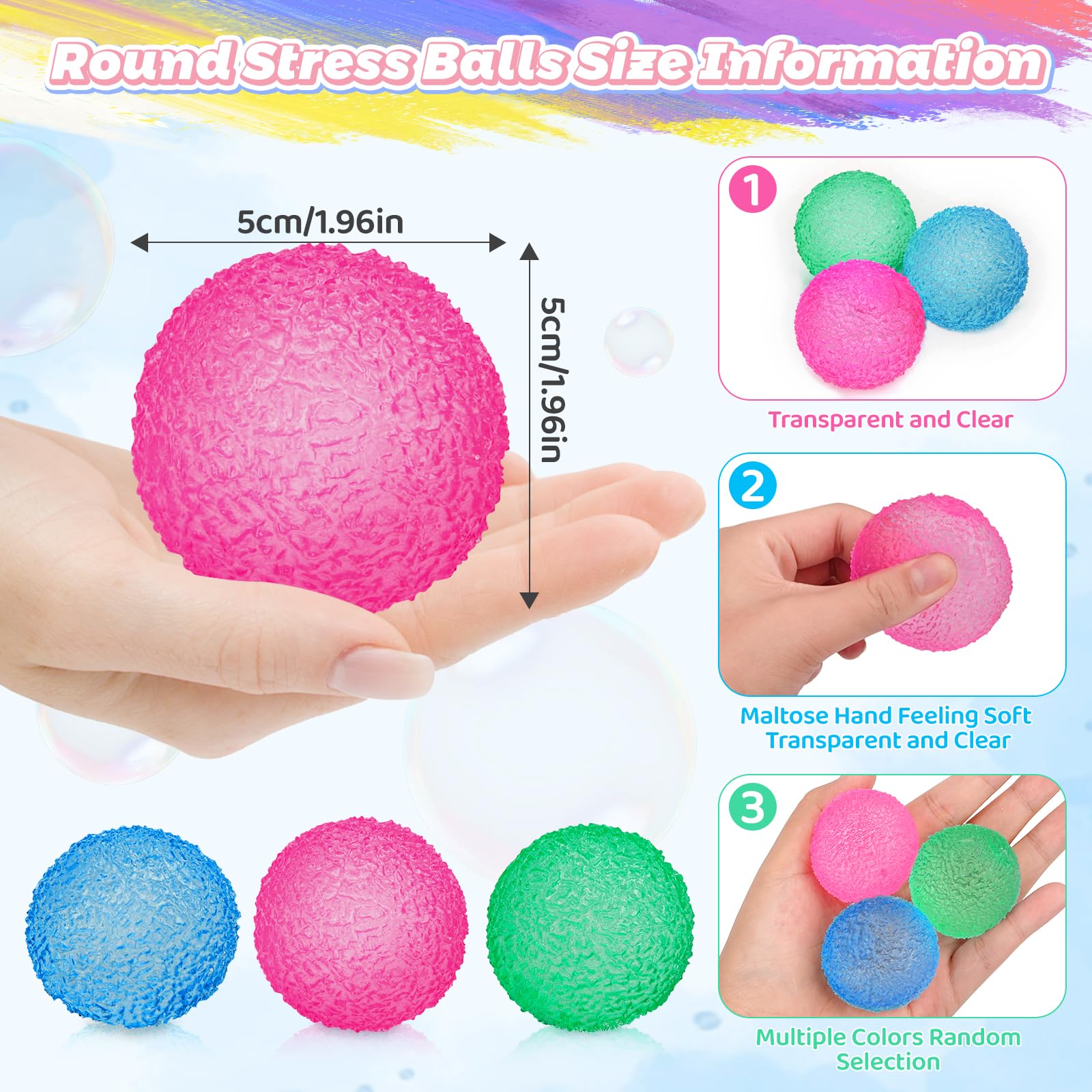 xinrongda 3Pcs Stress Relief Fidget Toys, Stress Balls for Adults, Squishy Doh Fidget Toys for Kids, Ice Round Sensory Sugar Balls for Anxiety Relief, Autism ADHD, Party Bag Fillers for Boys Girls - Image 2