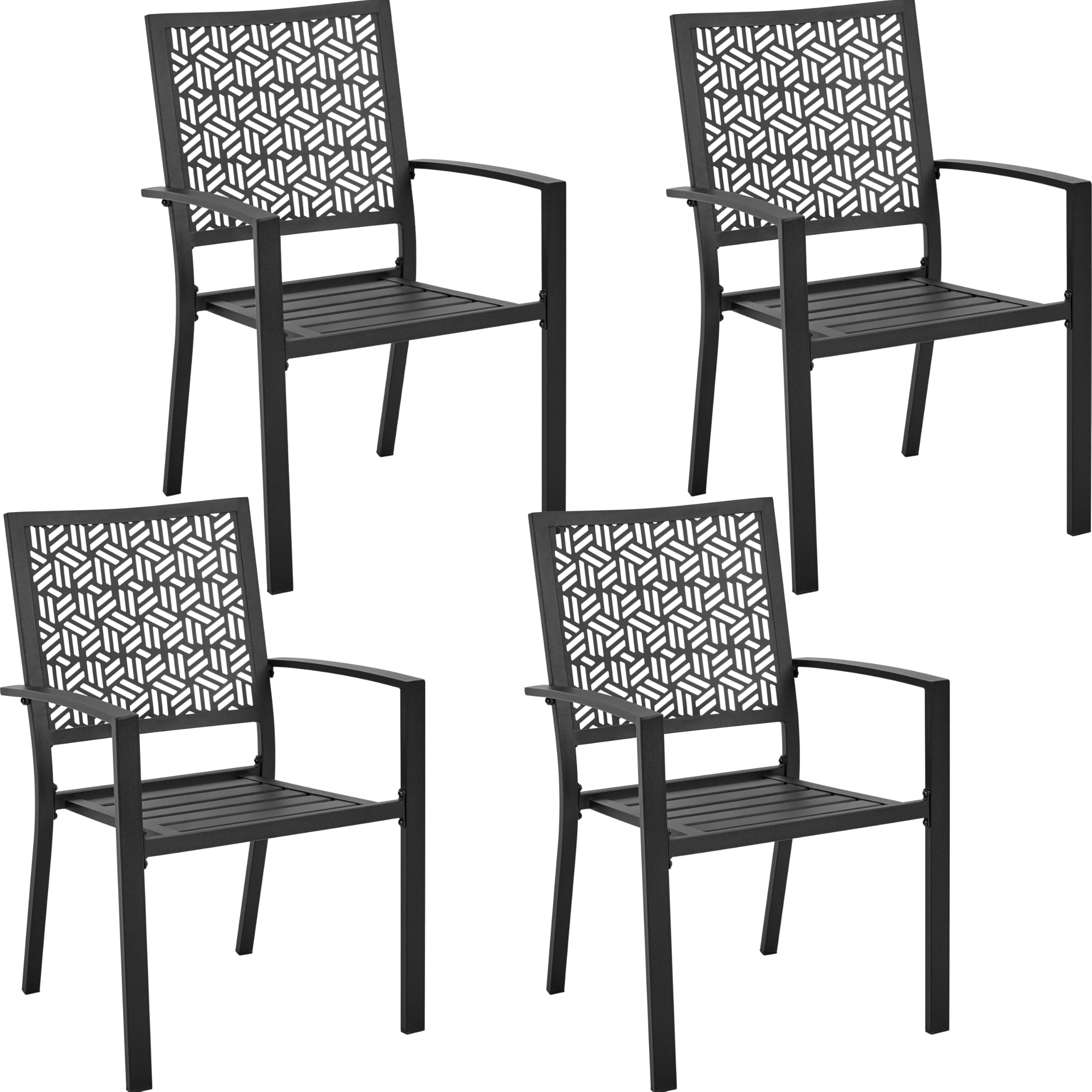 Yaheetech Outdoor Dining Chairs Set of 4 with Armrests and Backrest, All Weather Steel Bistro Chairs with Heavy-Duty Metal Frame for Garden, Lawn, Porch, Backyard Pool