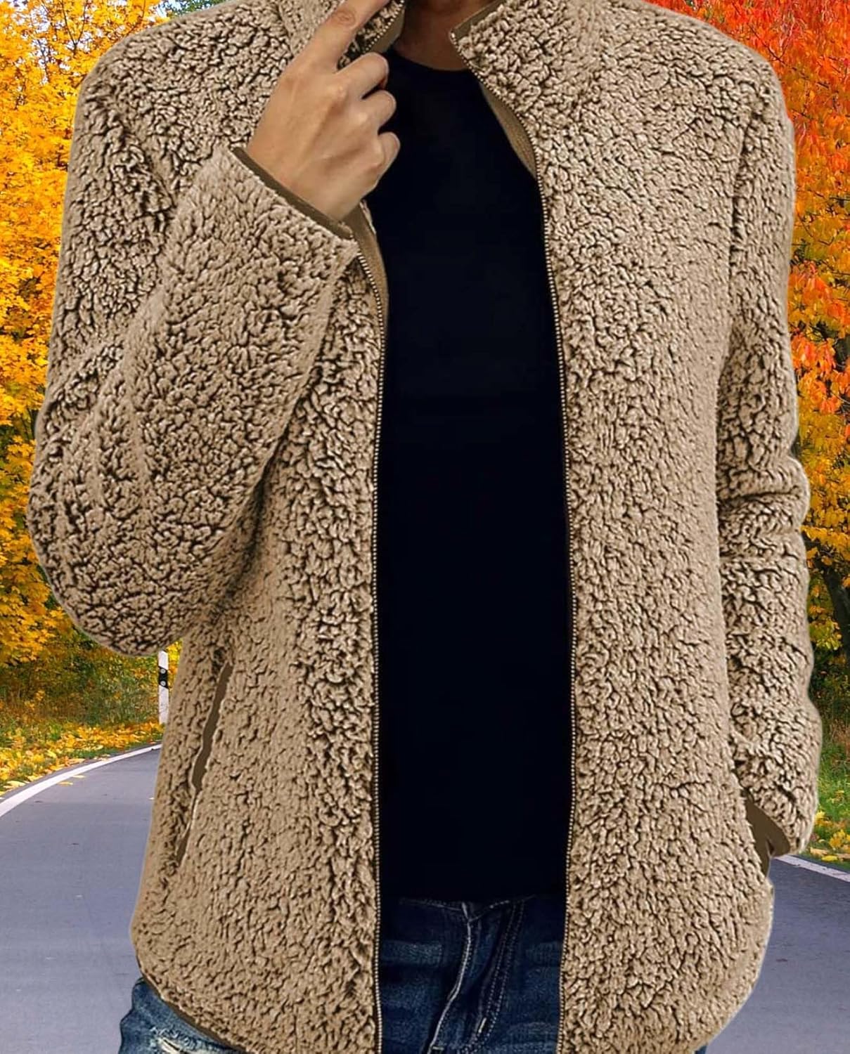 Womens Winter Jacket Casual Warm Plush Zipper Long Sleeve Standing Collar Coat with Pockets For Cold Weather - Image 6