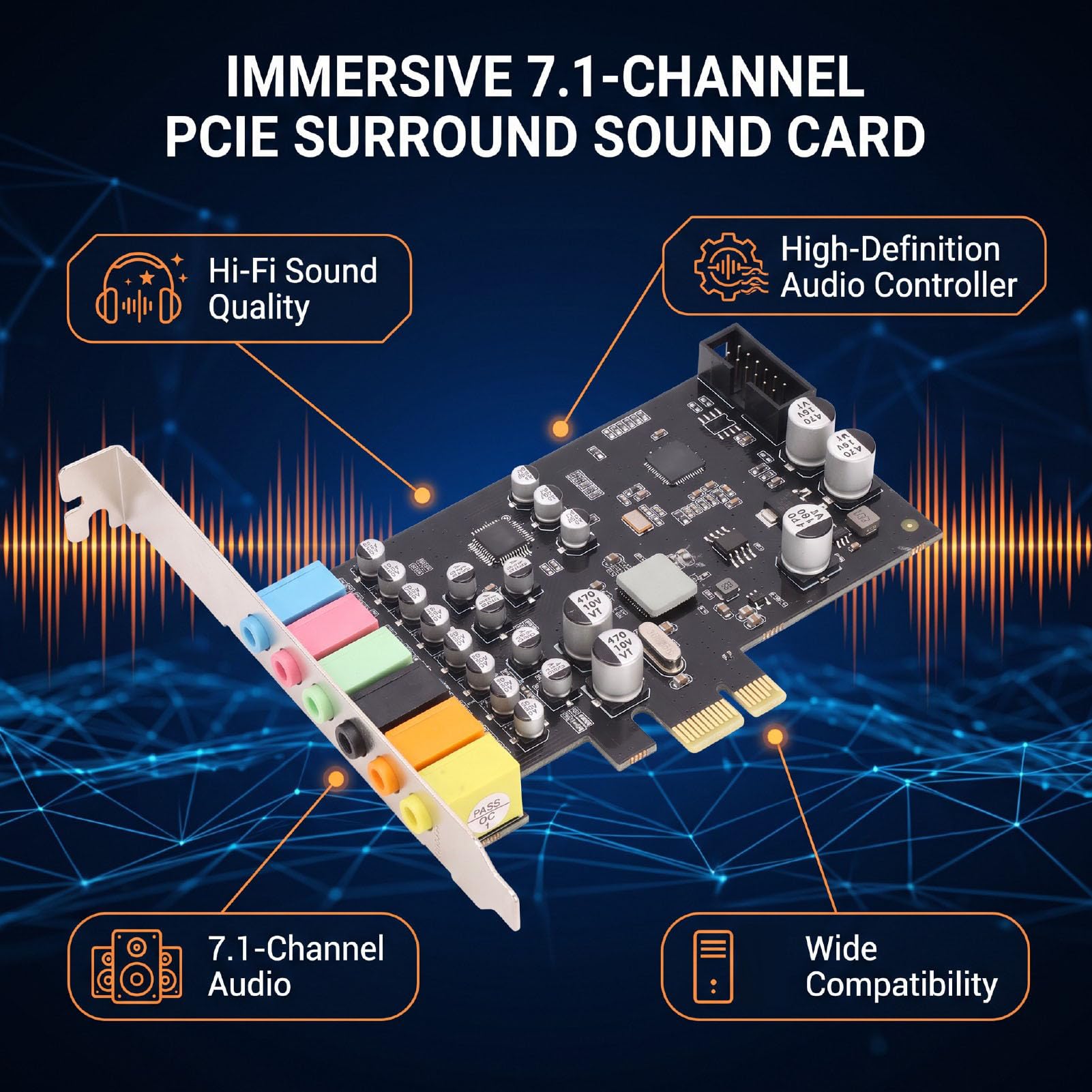 Tarjeta de Sonido PCIe de 7.1 Canales, Soporte de Perfil bajo