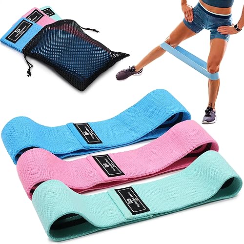 Healthsmart Bandas de resistencia de tela, objetivos abdominales, glúteos, cuádriceps, pantorrillas, isquiotibiales, 3 bandas con niveles de