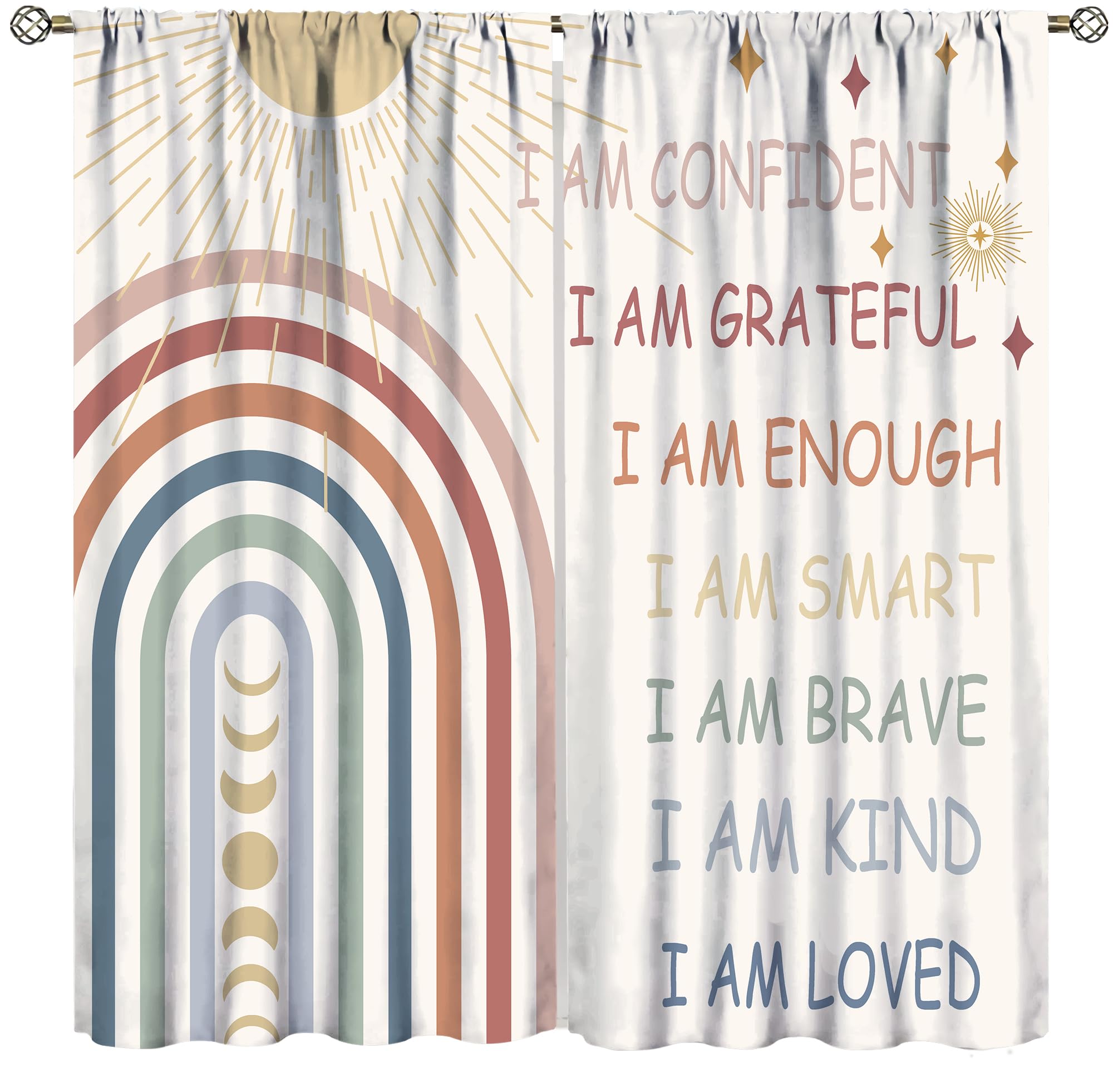 Inspirational Quotes Curtains for Kids,Boho Colorful Rainbow Abstract Sun Moon Home Decor Drapes for Bedroom Living Room Nursery Window Treatment 2