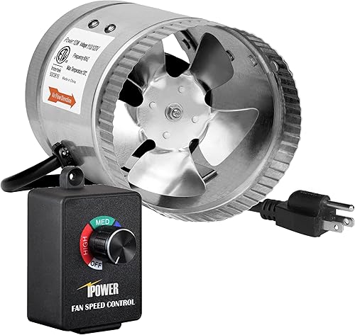 iPower Ventilador de refuerzo de 4 pulgadas y 100 CFM en línea con regulador de velocidad variable, color plateado