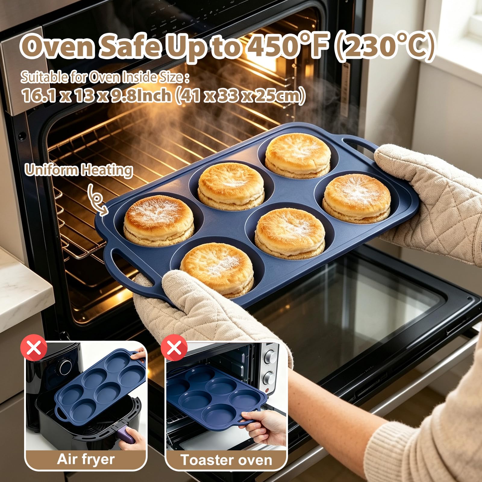 Jumbo Silicone Muffin Top Pan - Non Stick & Easy Clean -4